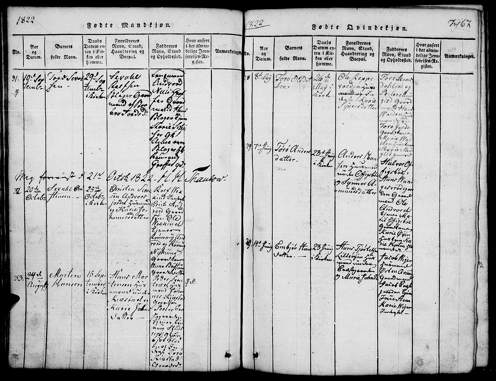 Lom prestekontor, SAH/PREST-070/L/L0001: Parish register (copy) no. 1, 1815-1836, p. 67