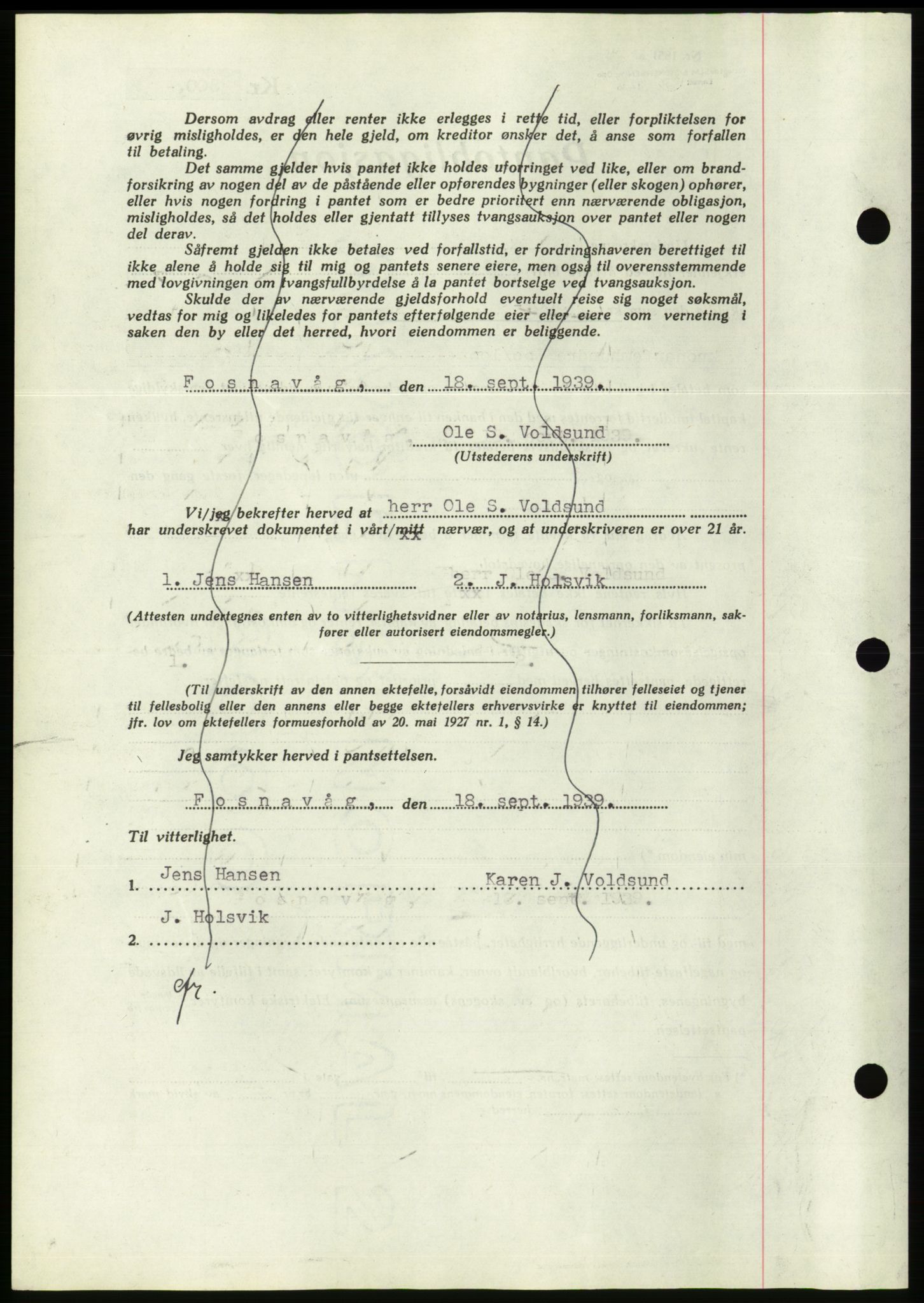 Søre Sunnmøre sorenskriveri, AV/SAT-A-4122/1/2/2C/L0069: Mortgage book no. 63, 1939-1940, Diary no: : 1501/1939