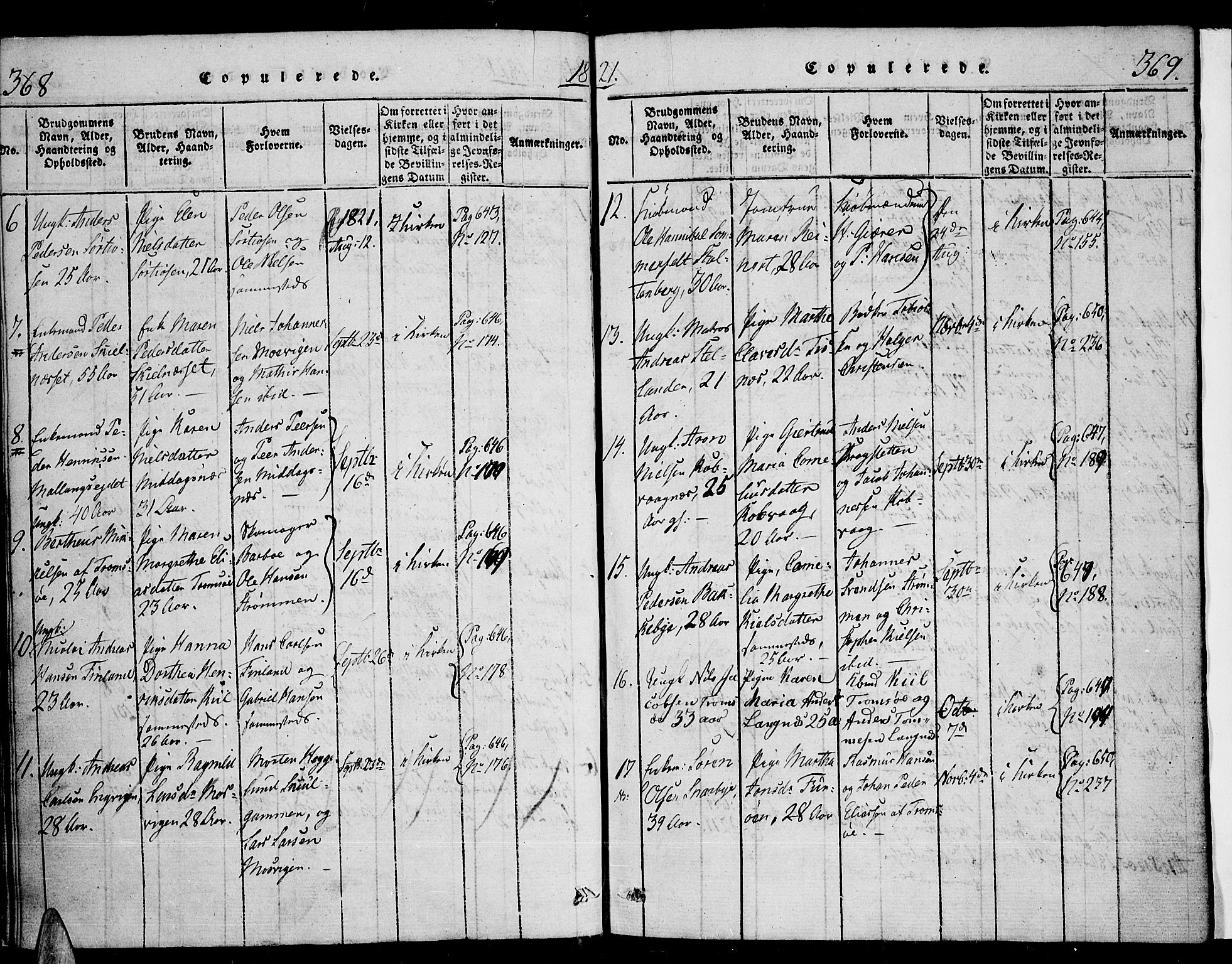 Tromsø sokneprestkontor/stiftsprosti/domprosti, SATØ/S-1343/G/Ga/L0007kirke: Parish register (official) no. 7, 1821-1828, p. 368-369