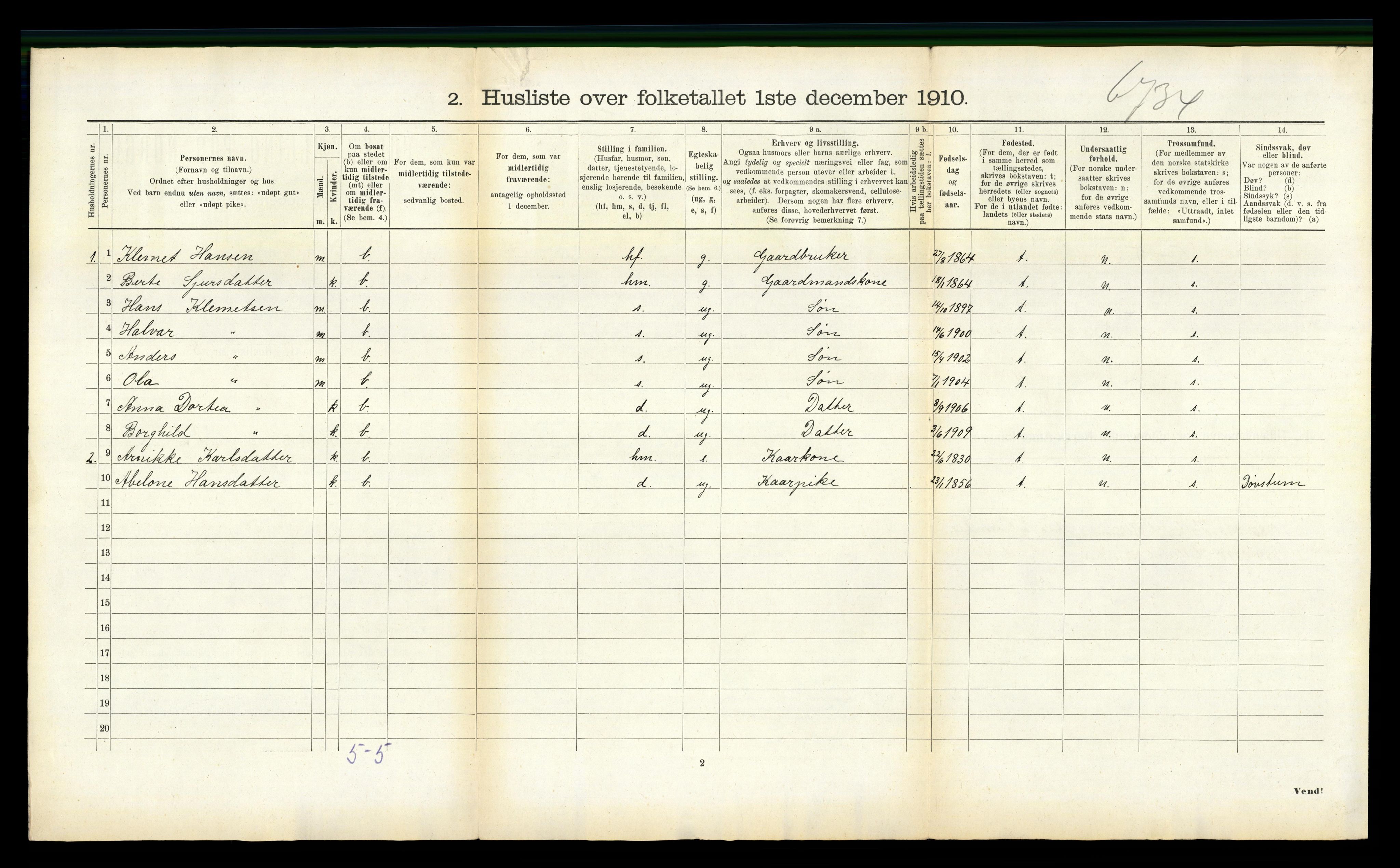 RA, 1910 census for Hyllestad, 1910, p. 64