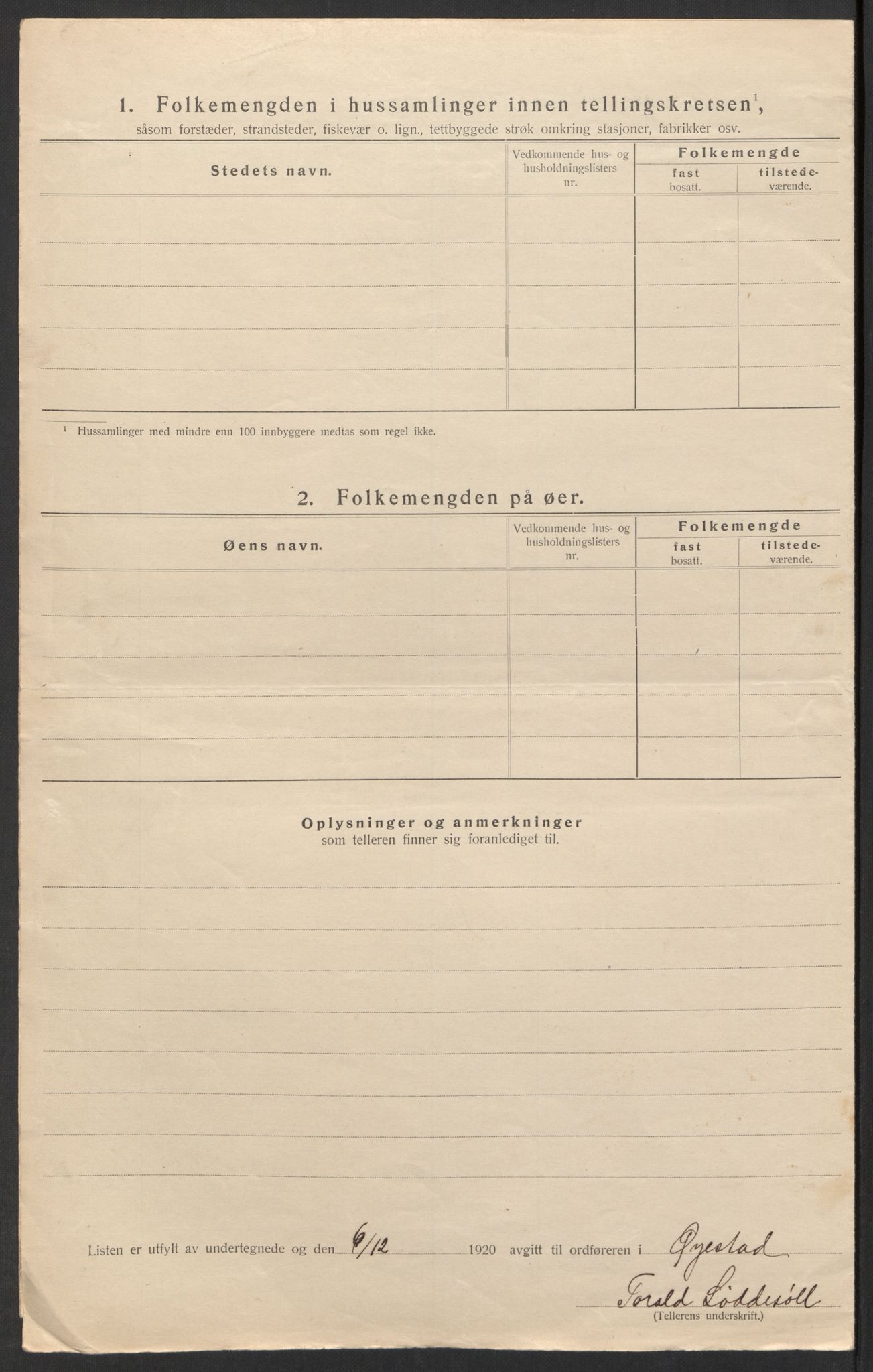 SAK, 1920 census for Øyestad, 1920, p. 11