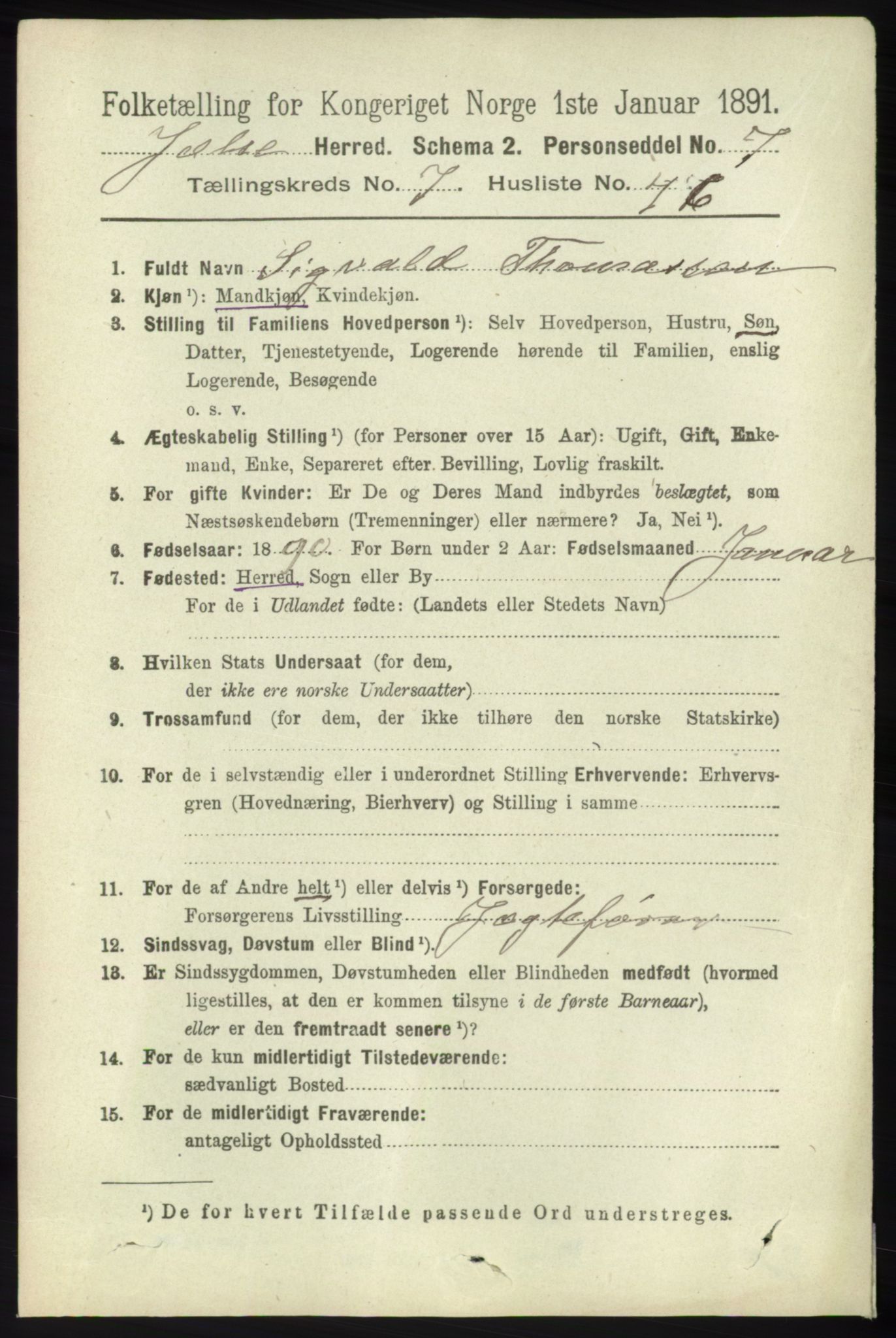 RA, 1891 census for 1138 Jelsa, 1891, p. 1754