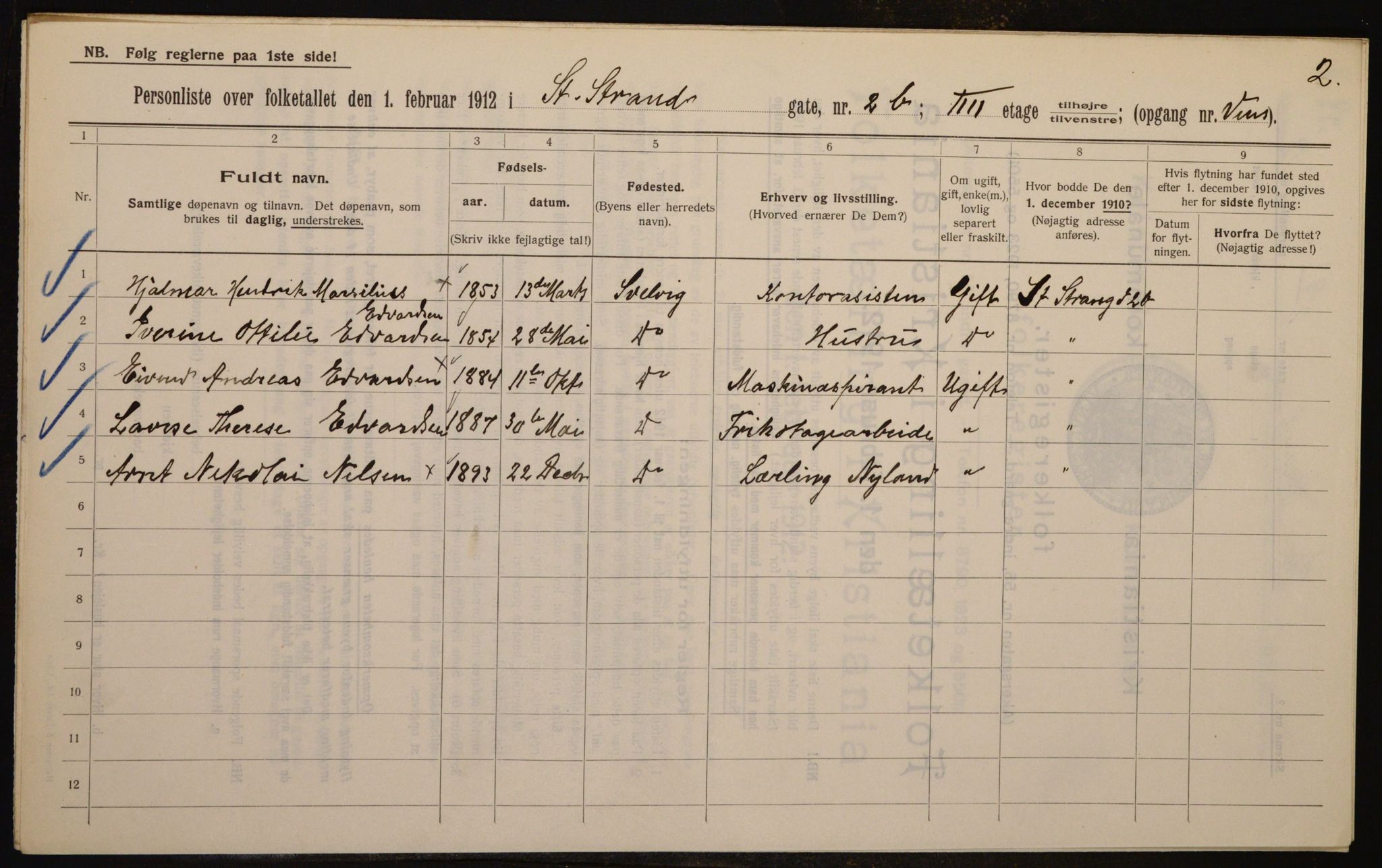 OBA, Municipal Census 1912 for Kristiania, 1912, p. 102913