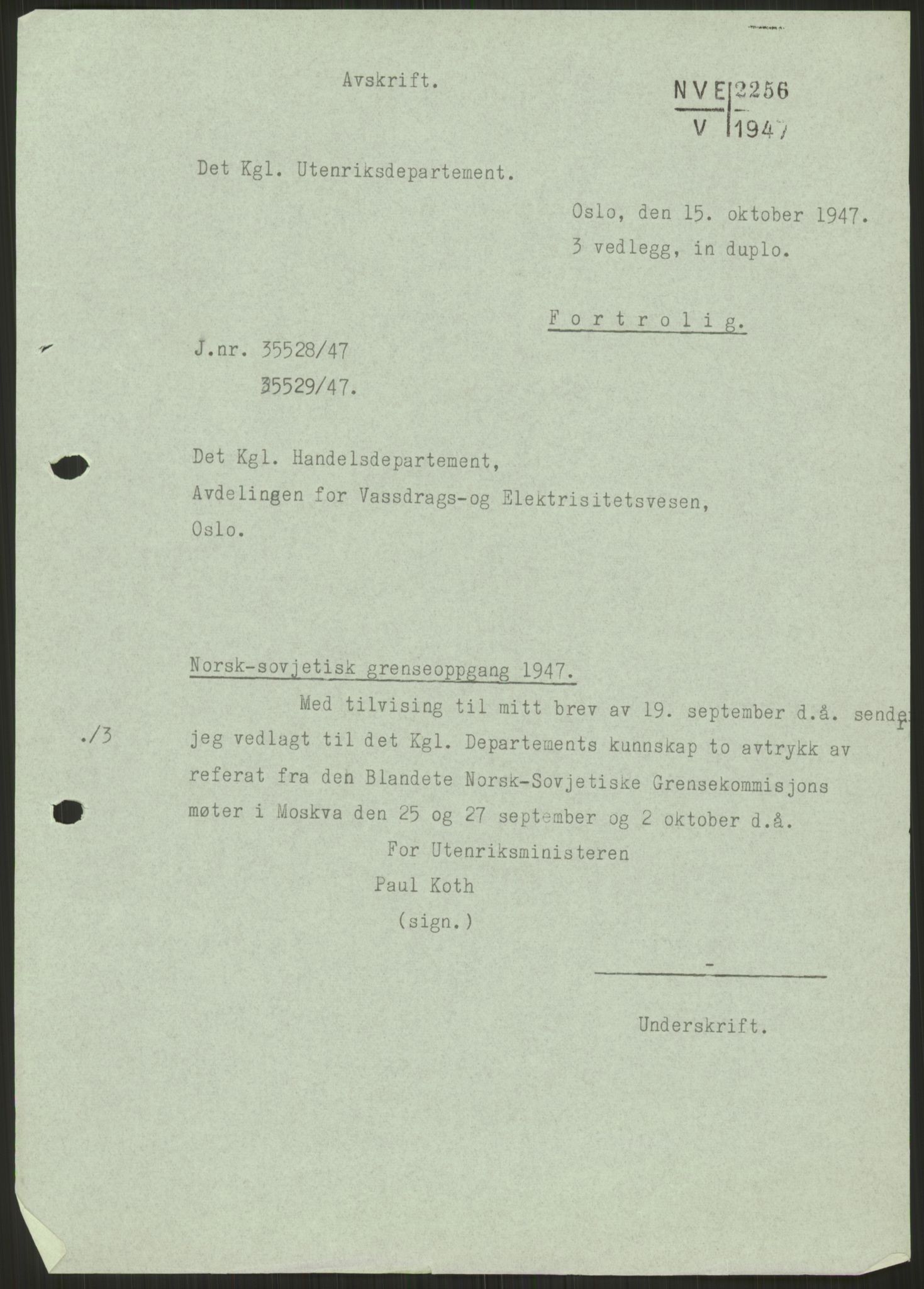 Vassdragsdirektoratet/avdelingen, AV/RA-S-6242/F/Fa/L0538: Pasvikelva, 1945-1949, p. 5