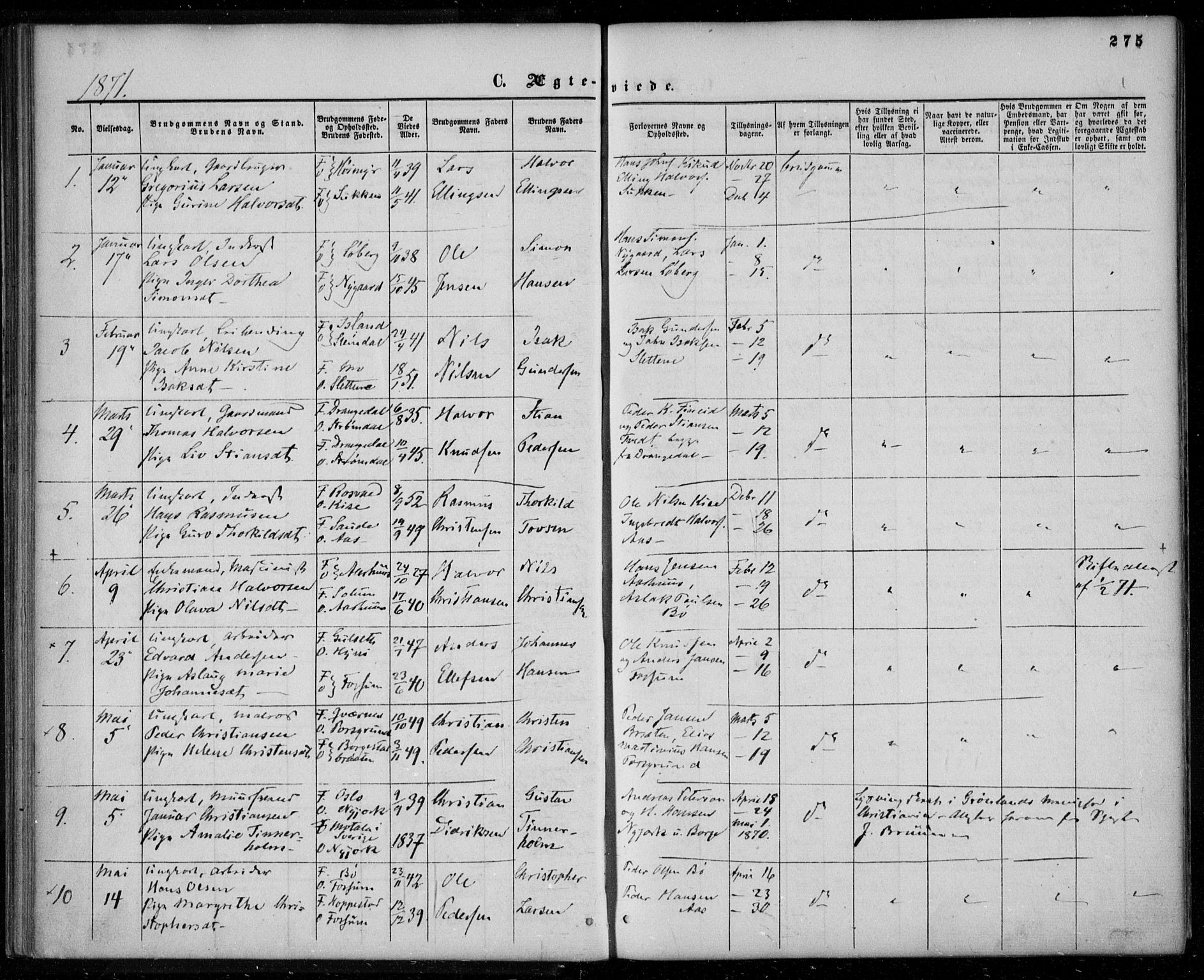 Gjerpen kirkebøker, SAKO/A-265/F/Fa/L0008b: Parish register (official) no. I 8B, 1857-1871, p. 275