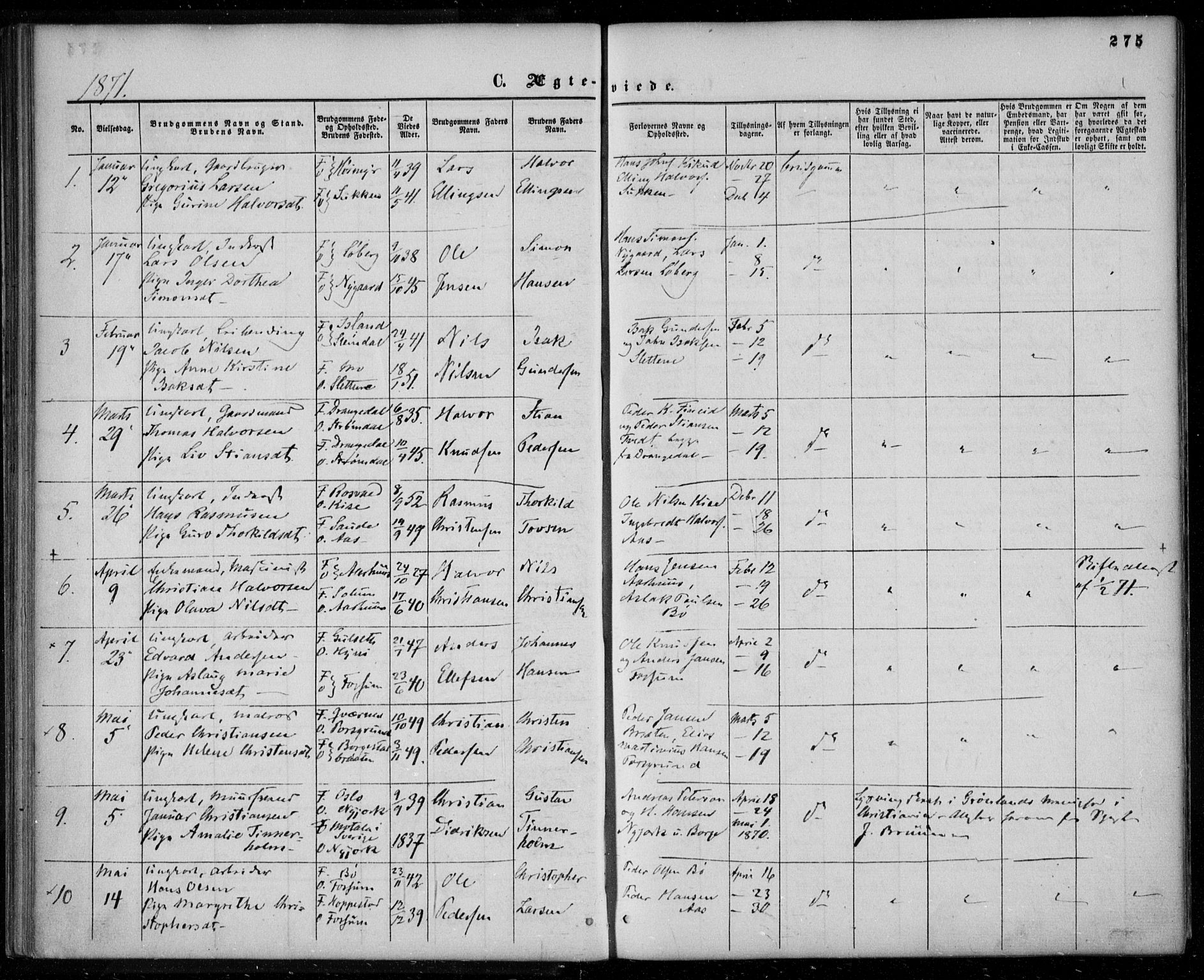 Gjerpen kirkebøker, AV/SAKO-A-265/F/Fa/L0008b: Parish register (official) no. I 8B, 1857-1871, p. 275