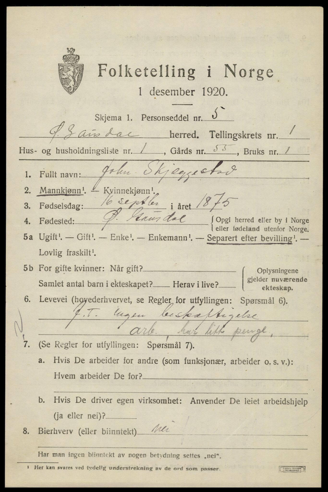 SAH, 1920 census for Østre Gausdal, 1920, p. 1014