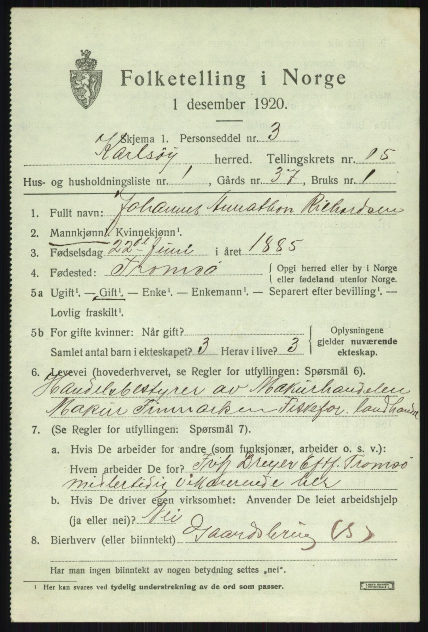 SATØ, 1920 census for Karlsøy, 1920, p. 5414