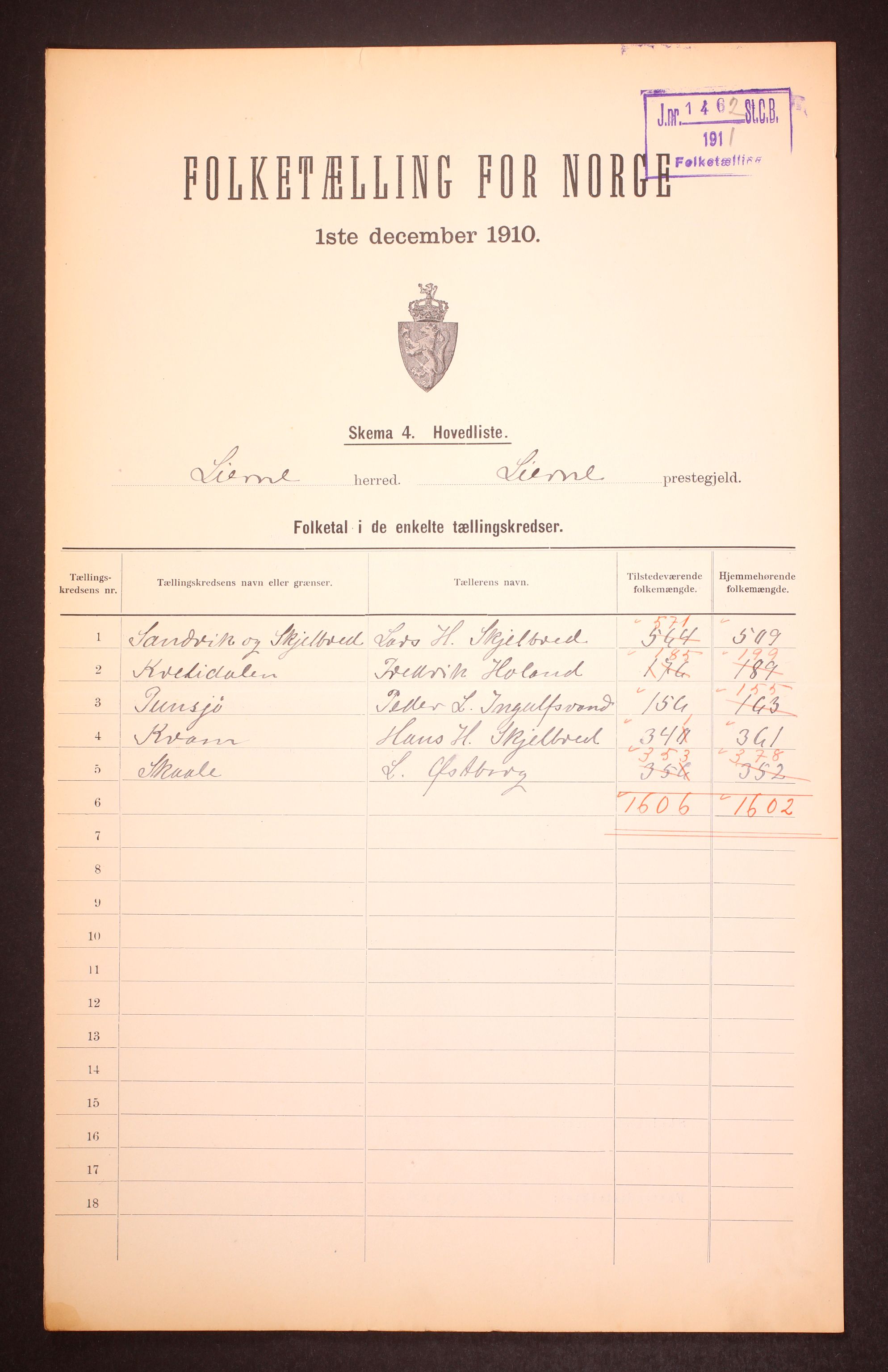 RA, 1910 census for Lierne, 1910, p. 2