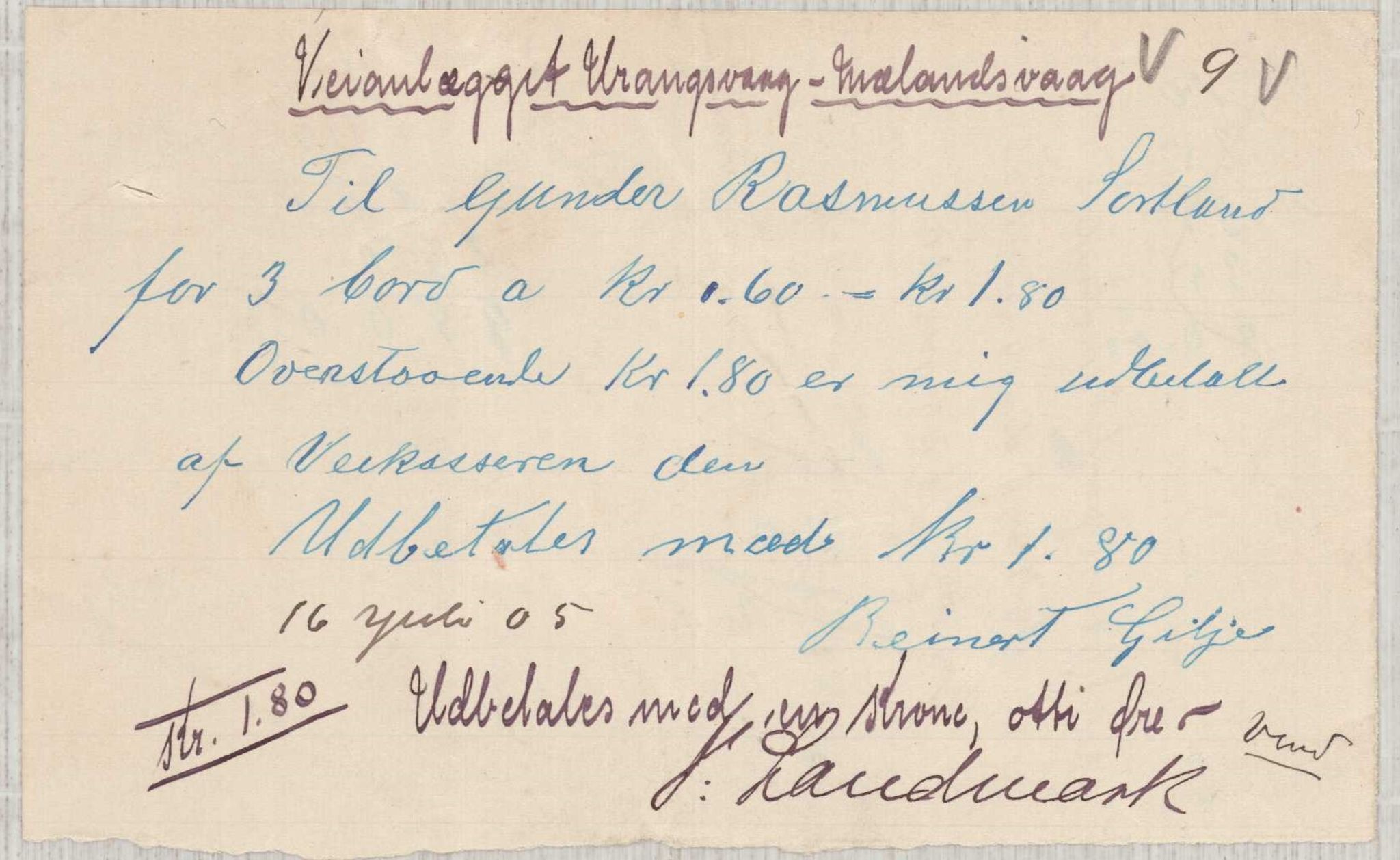 Finnaas kommune. Formannskapet, IKAH/1218a-021/E/Ea/L0002/0003: Rekneskap for veganlegg / Rekneskap for veganlegget Urangsvåg - Mælandsvåg, 1904-1905, p. 76