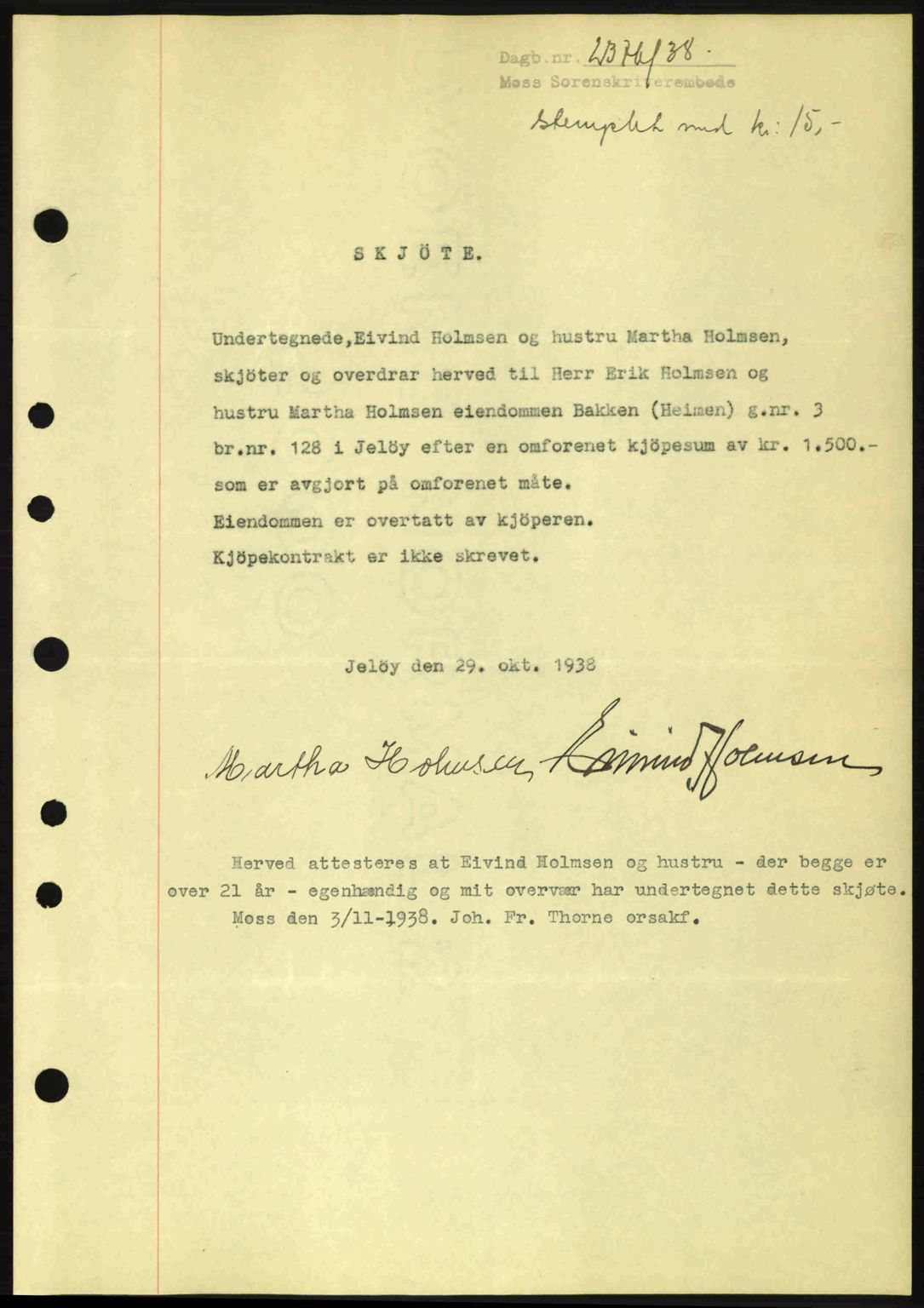 Moss sorenskriveri, SAO/A-10168: Mortgage book no. A5, 1938-1939, Diary no: : 2376/1938