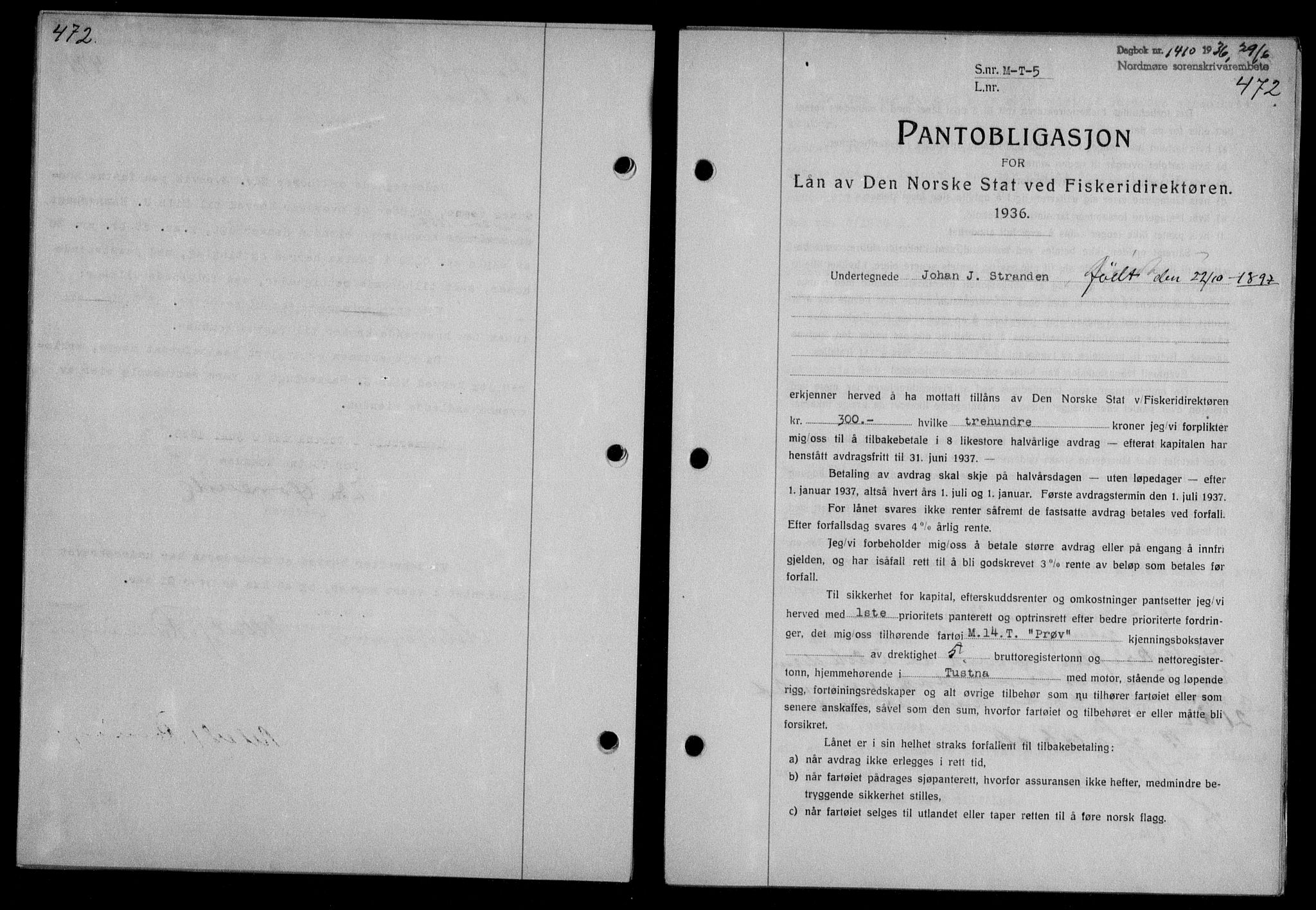 Nordmøre sorenskriveri, AV/SAT-A-4132/1/2/2Ca/L0088: Mortgage book no. 78, 1936-1936, Diary no: : 1410/1936