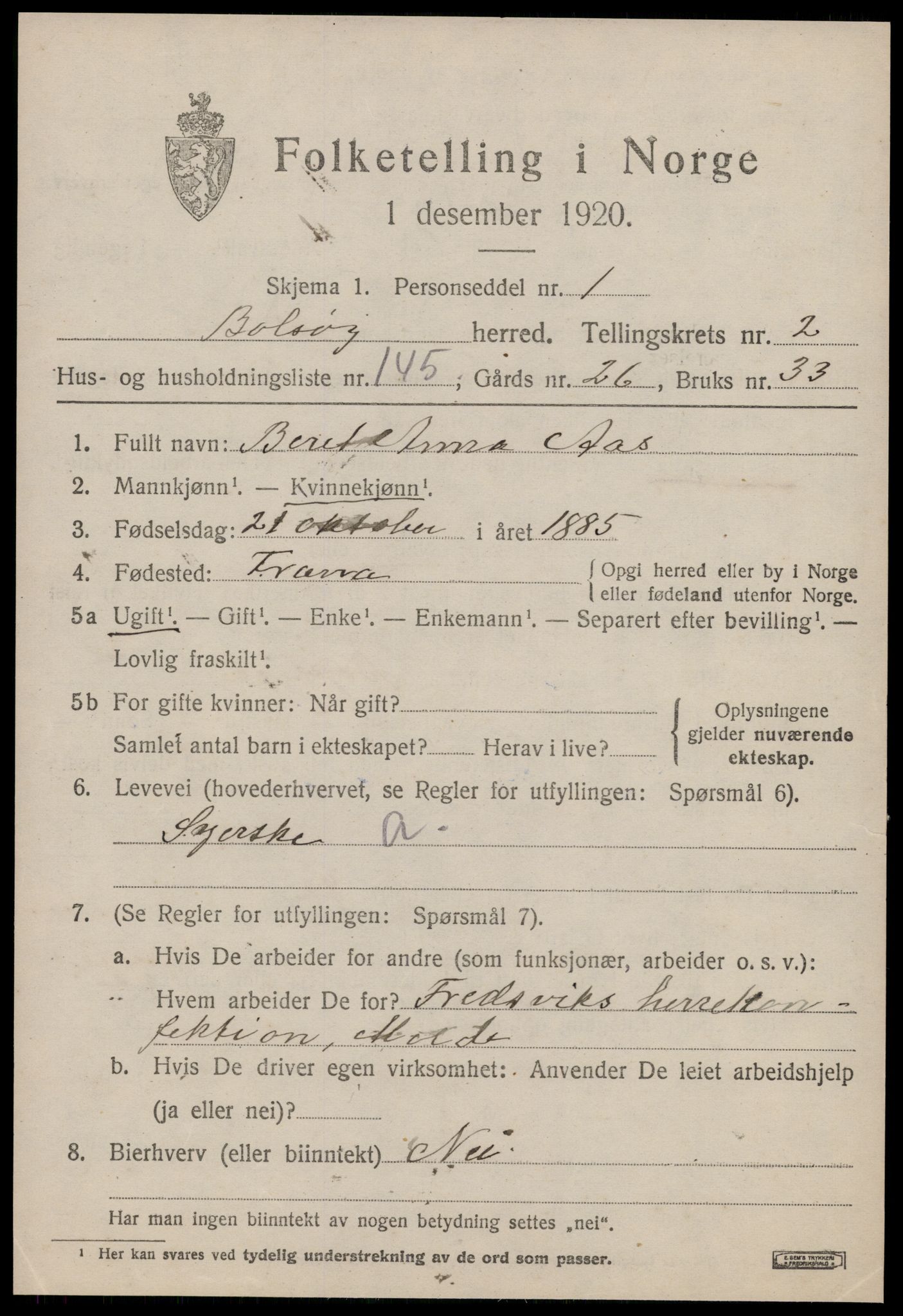 SAT, 1920 census for Bolsøy, 1920, p. 5329