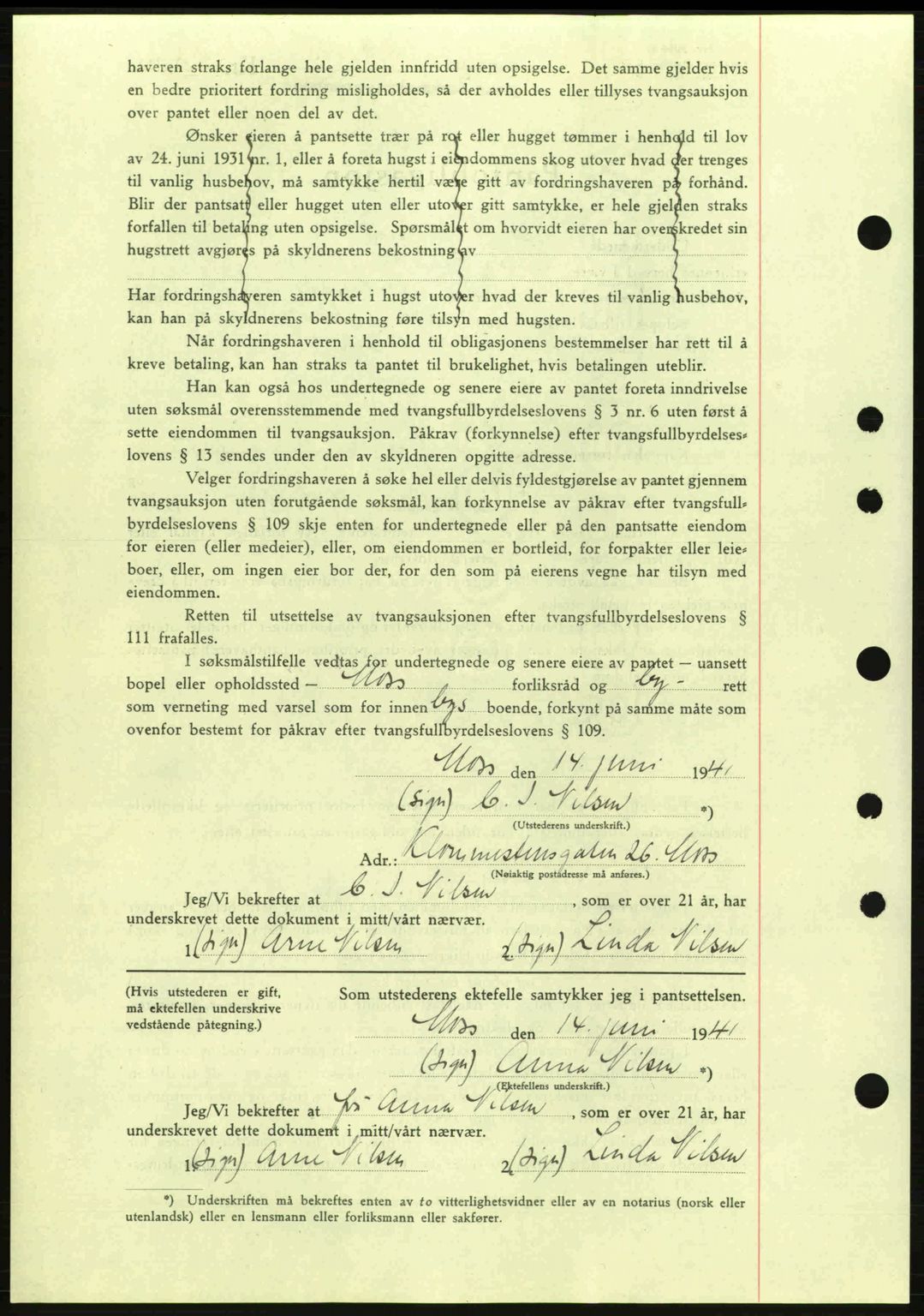 Moss sorenskriveri, SAO/A-10168: Mortgage book no. B10, 1940-1941, Diary no: : 1069/1941