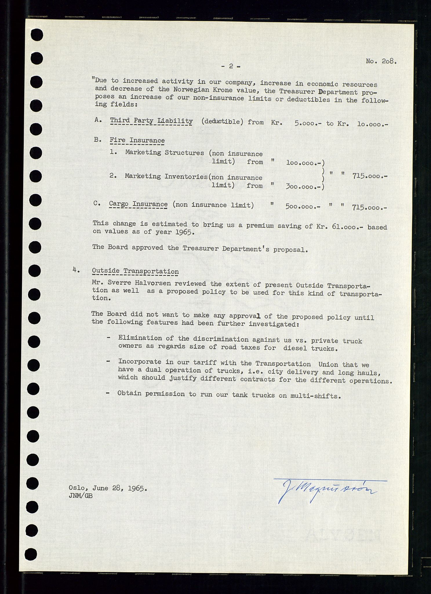 Pa 0982 - Esso Norge A/S, AV/SAST-A-100448/A/Aa/L0002/0001: Den administrerende direksjon Board minutes (styrereferater) / Den administrerende direksjon Board minutes (styrereferater), 1965, p. 93