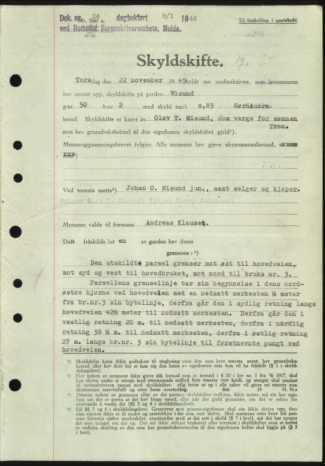 Romsdal sorenskriveri, SAT/A-4149/1/2/2C: Mortgage book no. A19, 1946-1946, Diary no: : 24/1946