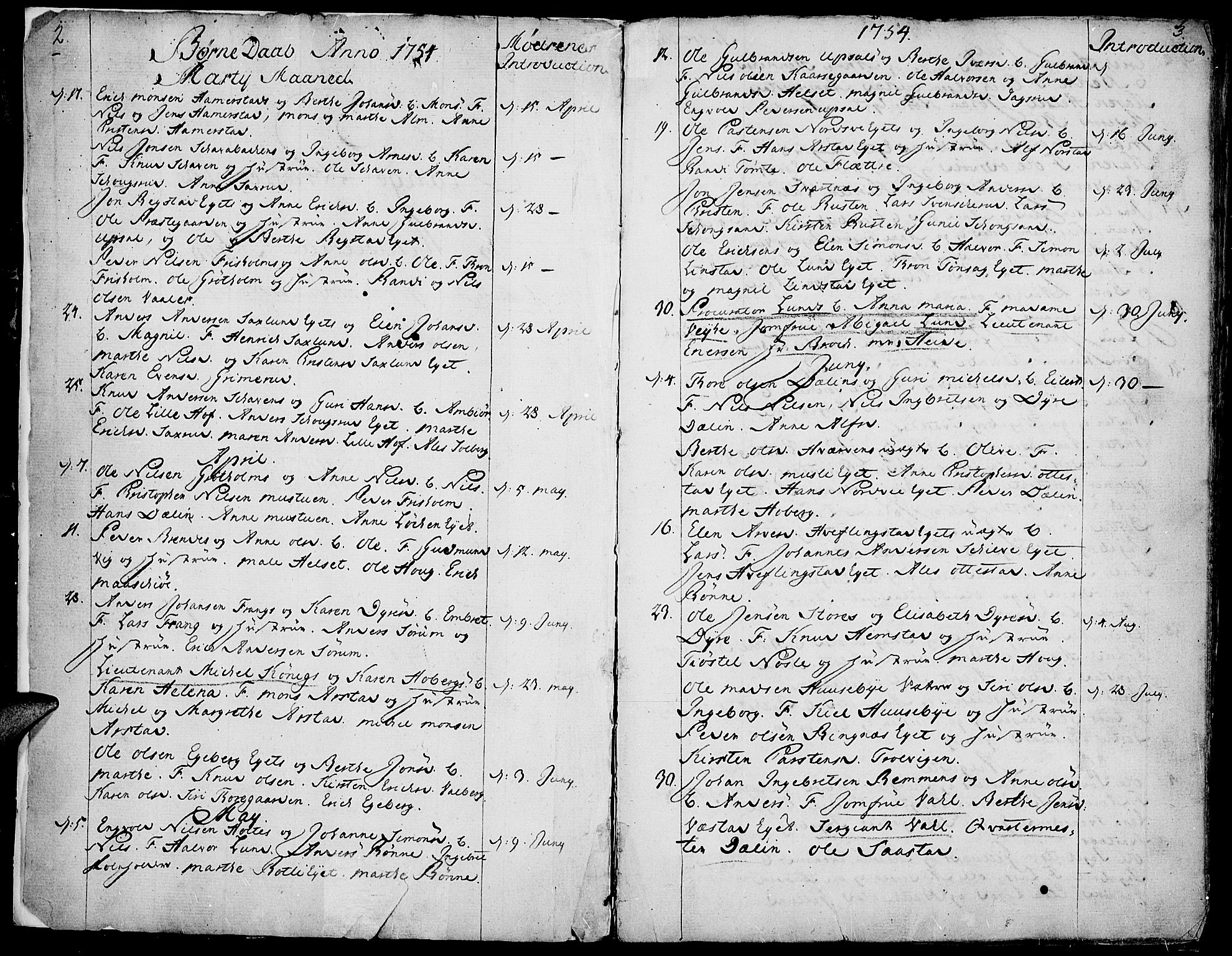 Stange prestekontor, SAH/PREST-002/K/L0005: Parish register (official) no. 5, 1754-1762, p. 2-3