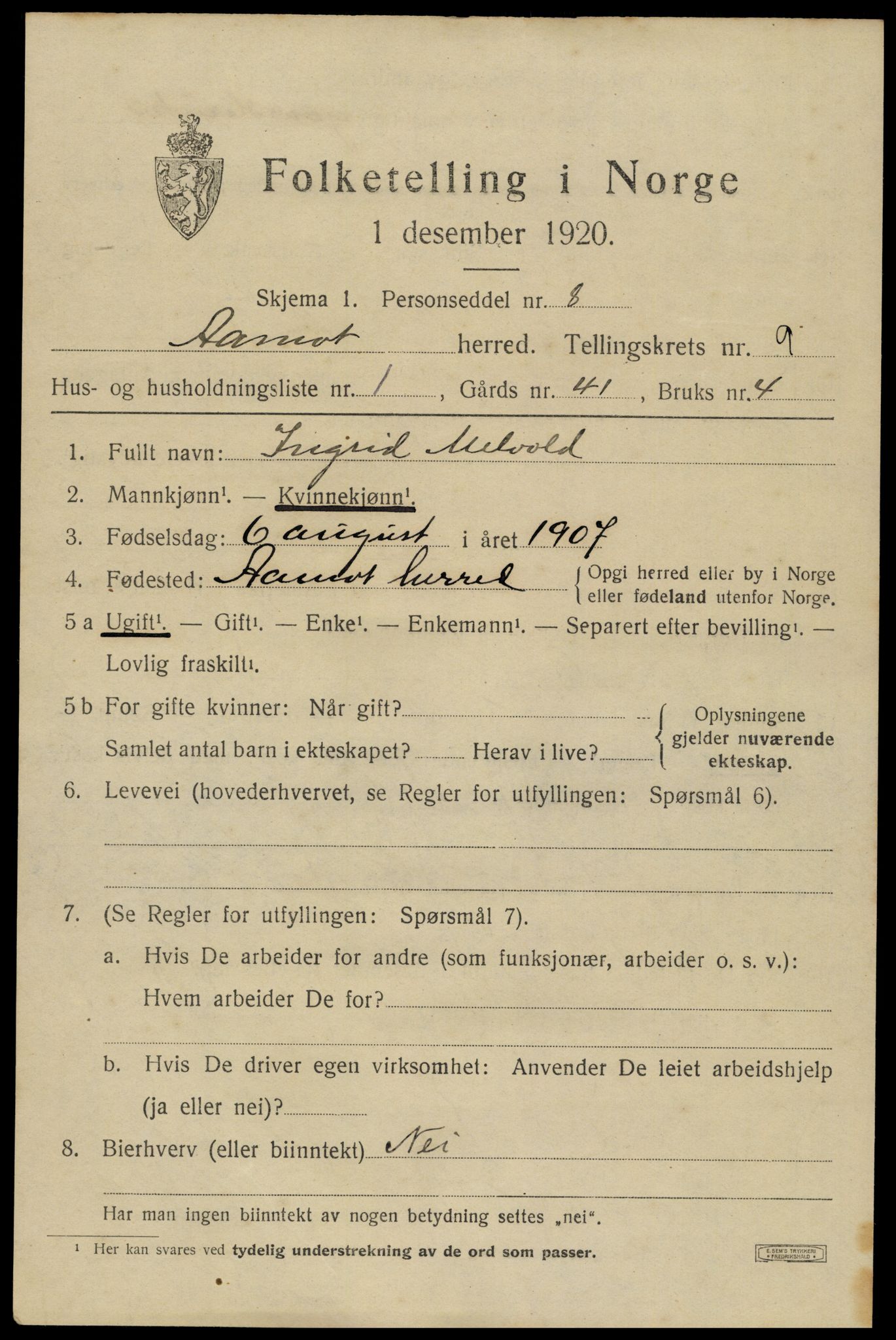 SAH, 1920 census for Åmot, 1920, p. 8201