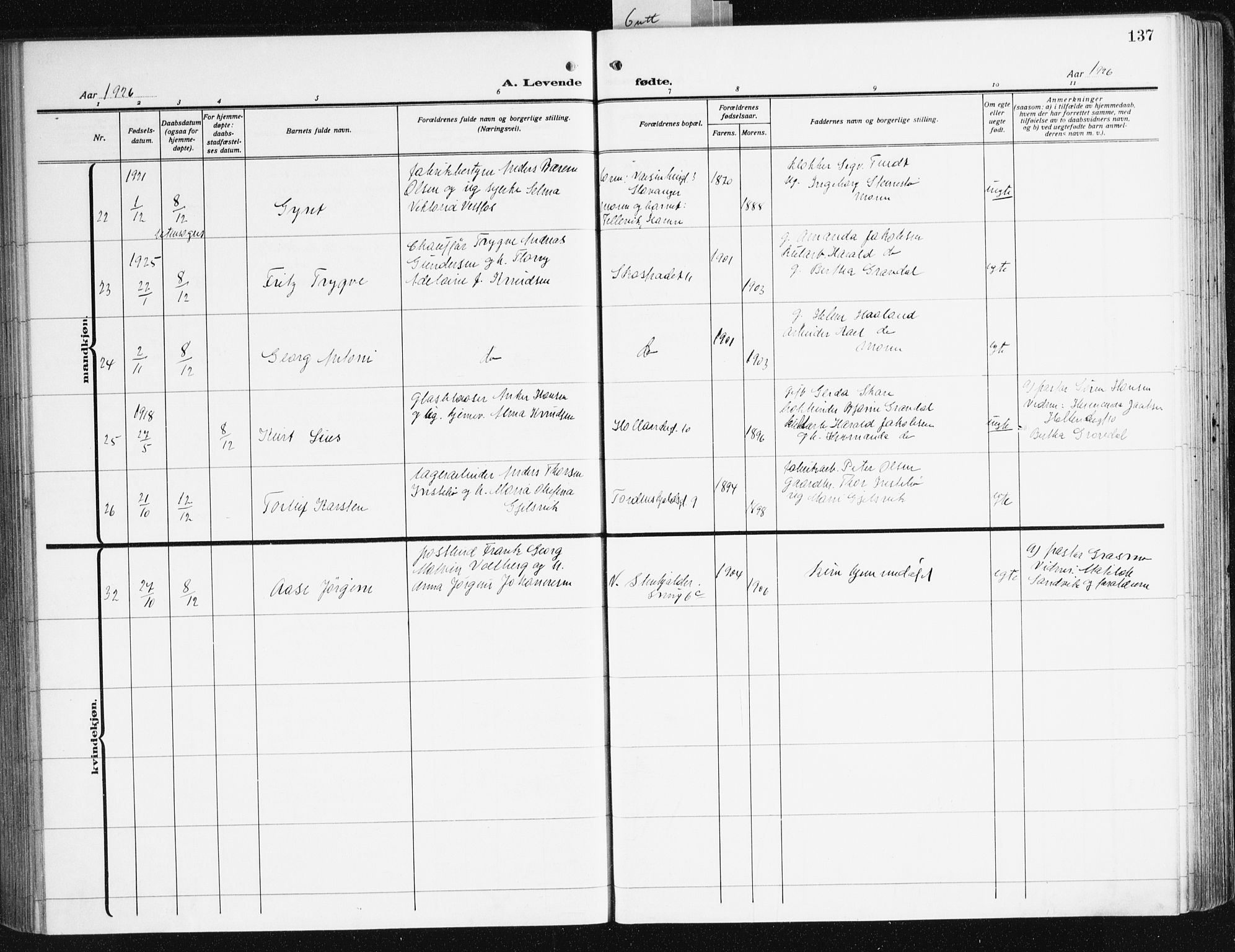 Korskirken sokneprestembete, SAB/A-76101/H/Hab: Parish register (copy) no. B 12, 1917-1942, p. 137