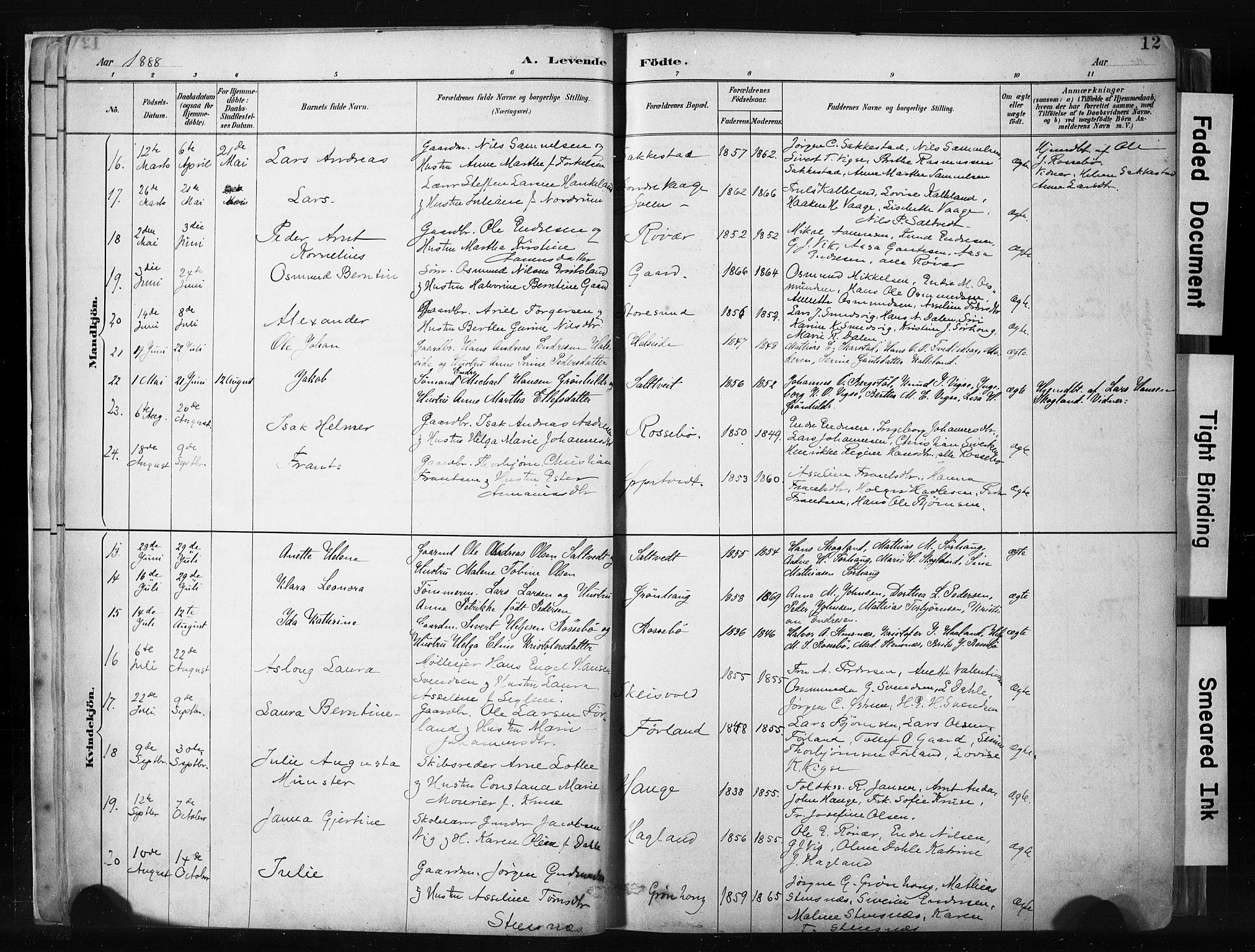 Haugesund sokneprestkontor, AV/SAST-A -101863/H/Ha/Haa/L0004: Parish register (official) no. A 4, 1886-1908, p. 12