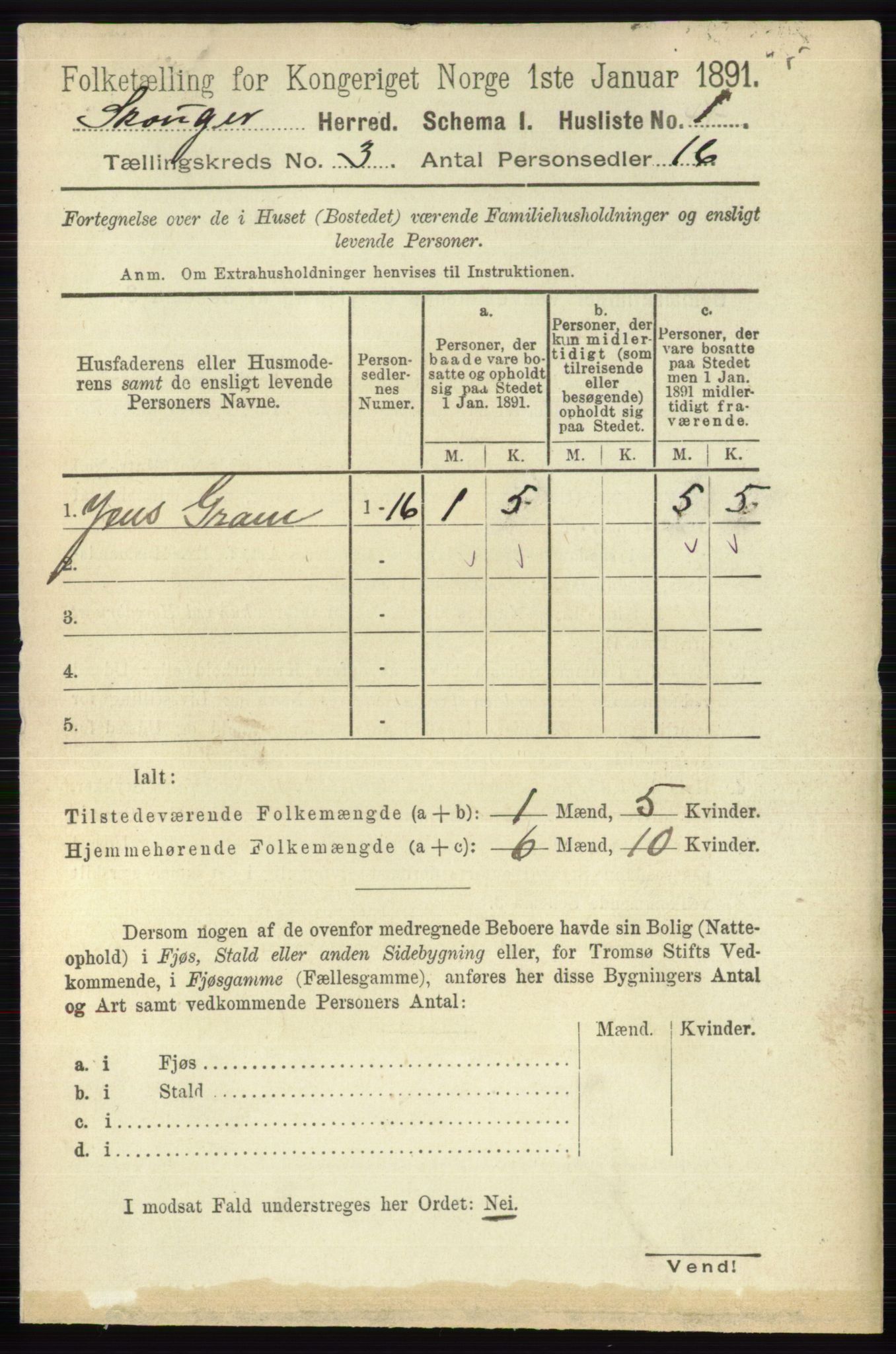 RA, 1891 census for 0712 Skoger, 1891, p. 1493