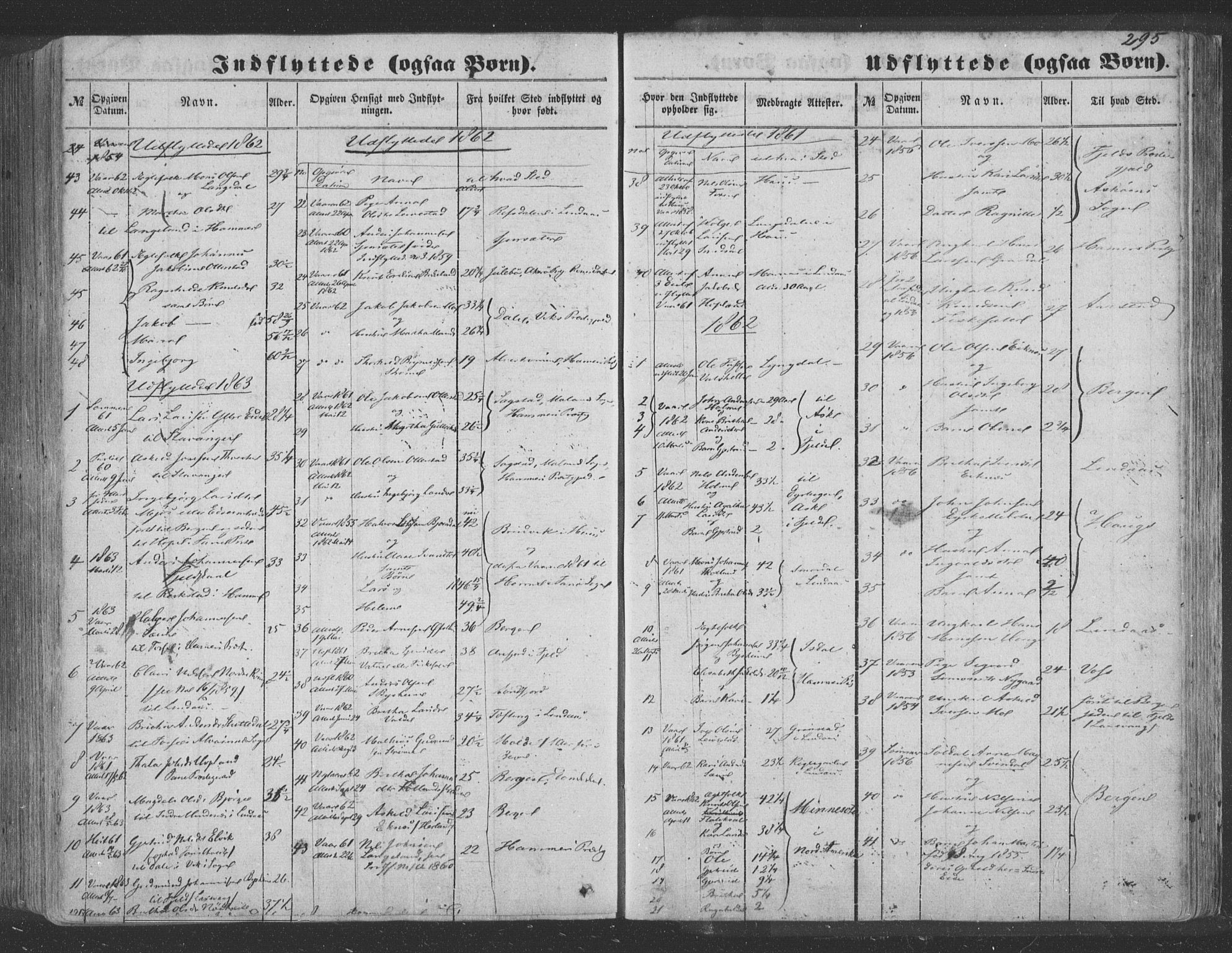 Hosanger sokneprestembete, AV/SAB-A-75801/H/Haa: Parish register (official) no. A 8, 1849-1863, p. 295