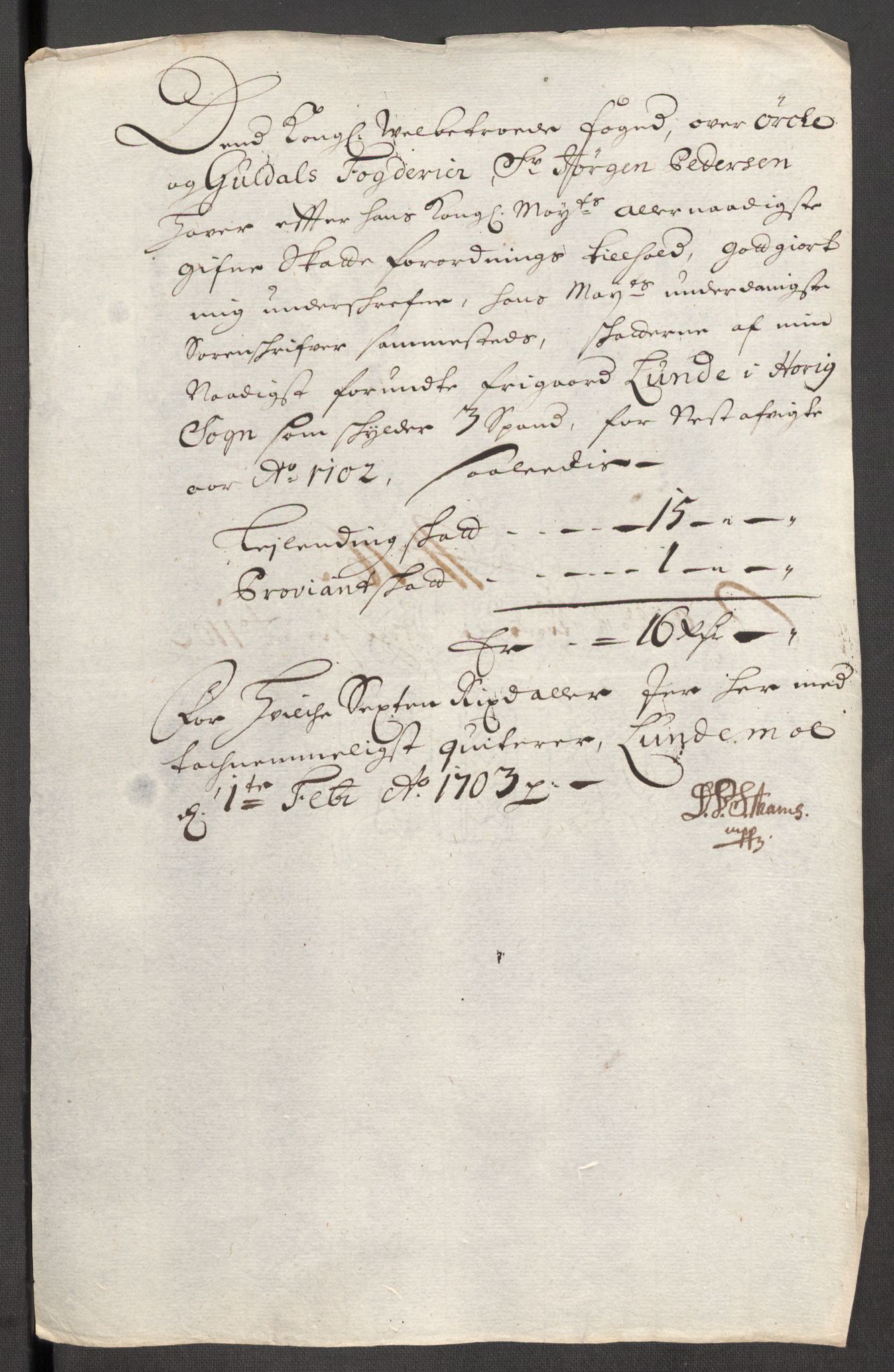 Rentekammeret inntil 1814, Reviderte regnskaper, Fogderegnskap, RA/EA-4092/R60/L3952: Fogderegnskap Orkdal og Gauldal, 1702, p. 341