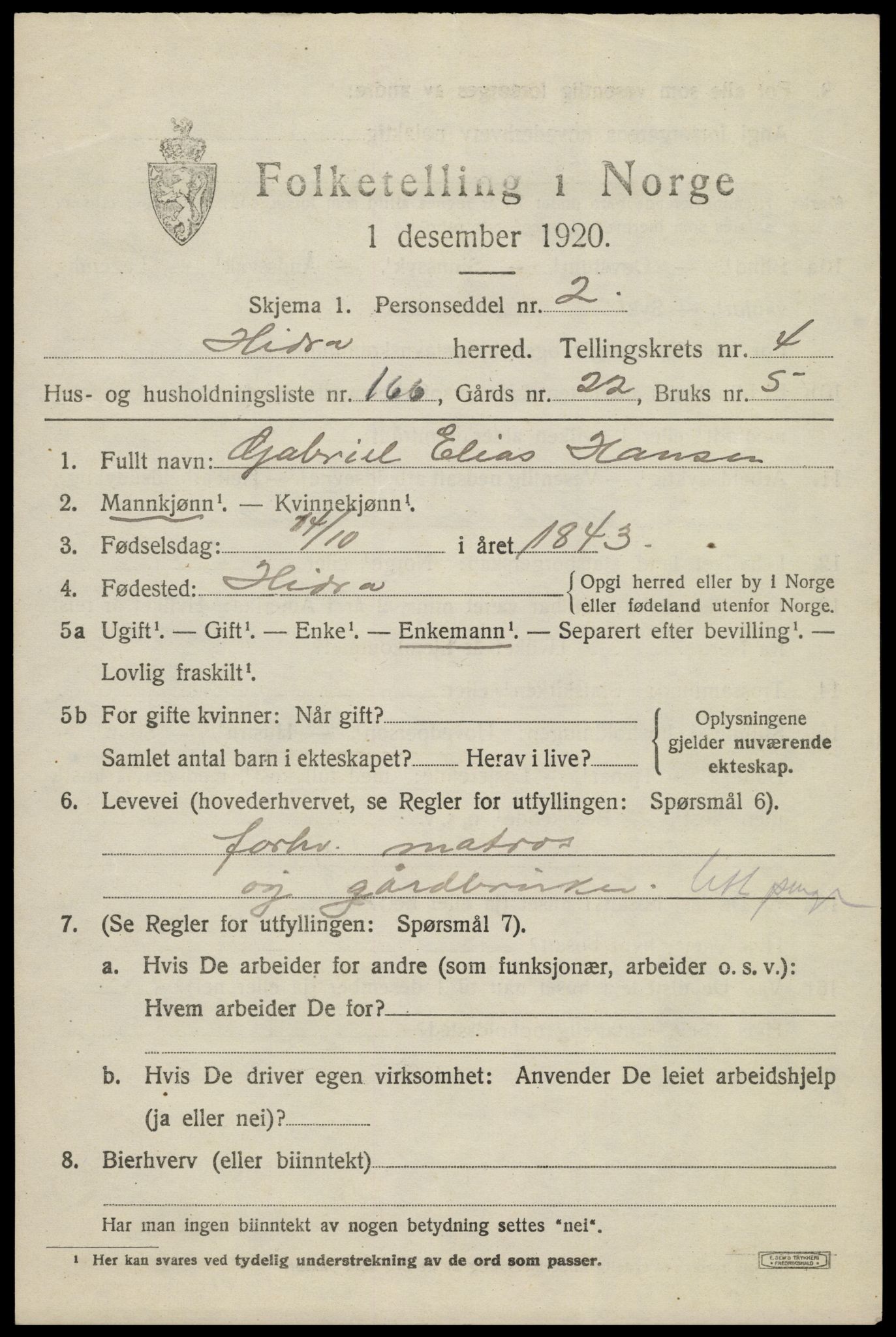 SAK, 1920 census for Hidra, 1920, p. 3504