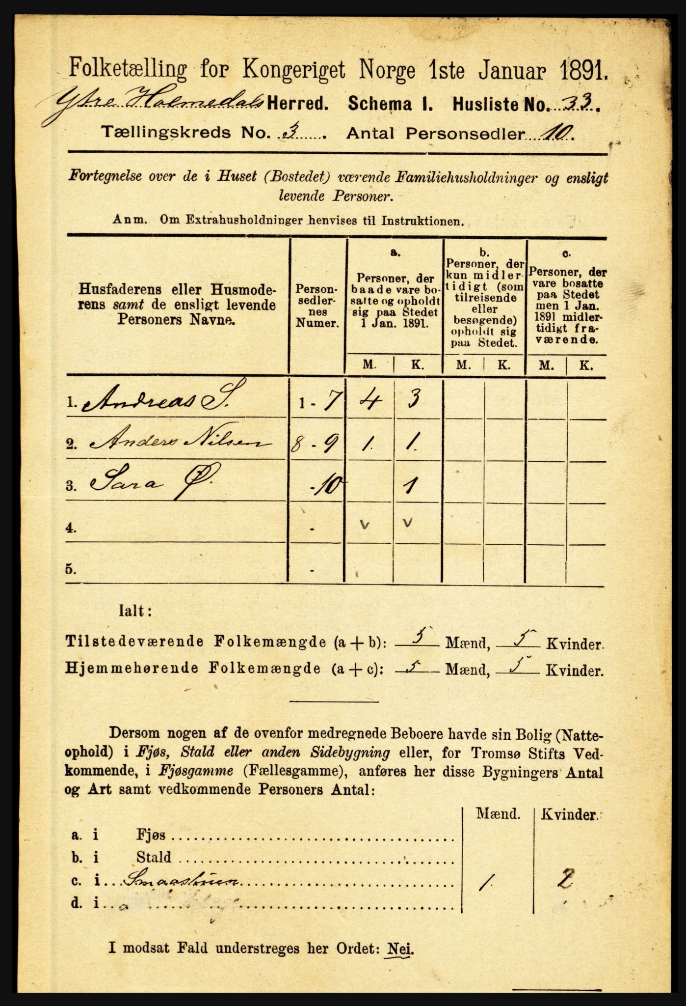 RA, 1891 census for 1429 Ytre Holmedal, 1891, p. 632