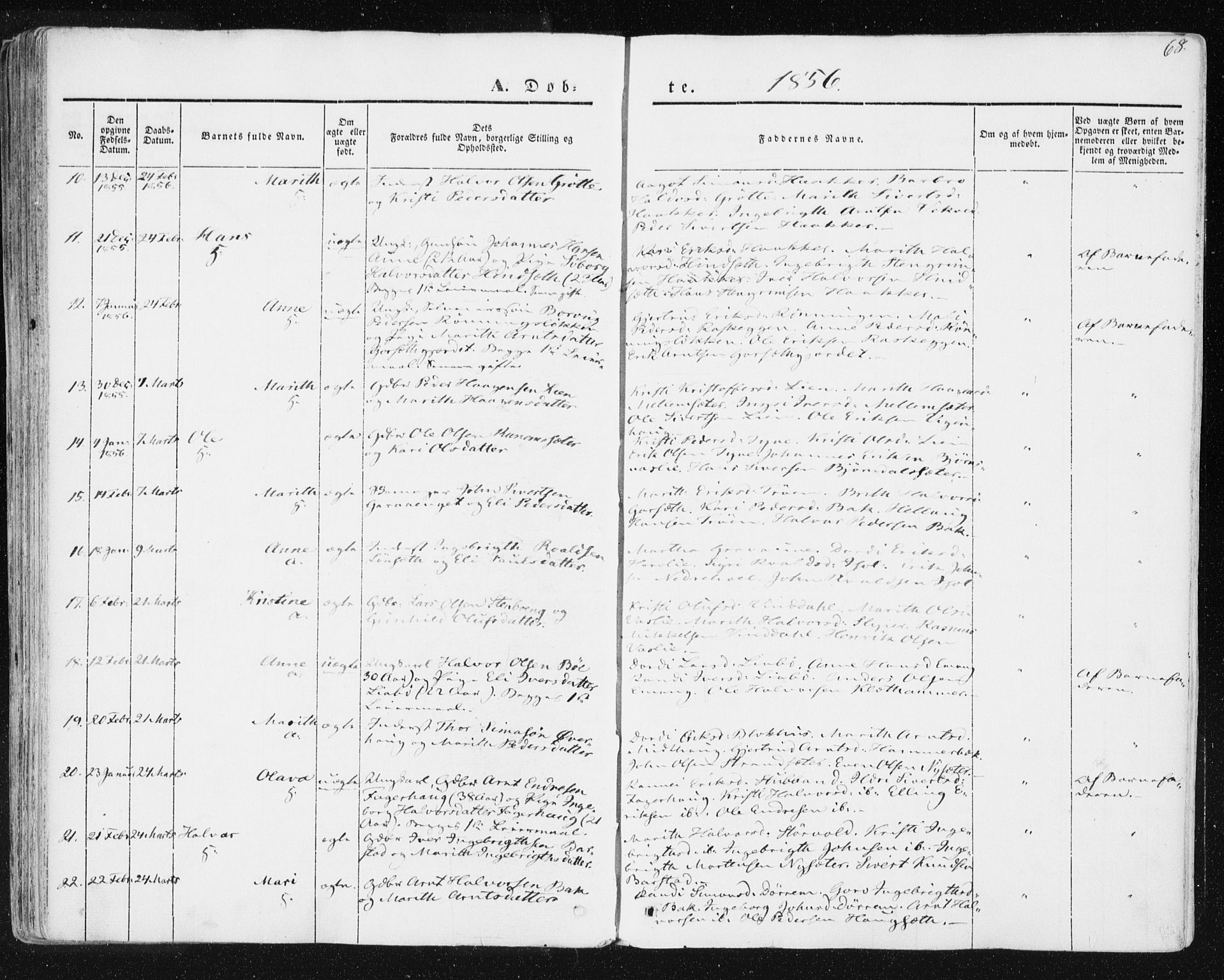 Ministerialprotokoller, klokkerbøker og fødselsregistre - Sør-Trøndelag, SAT/A-1456/678/L0899: Parish register (official) no. 678A08, 1848-1872, p. 68