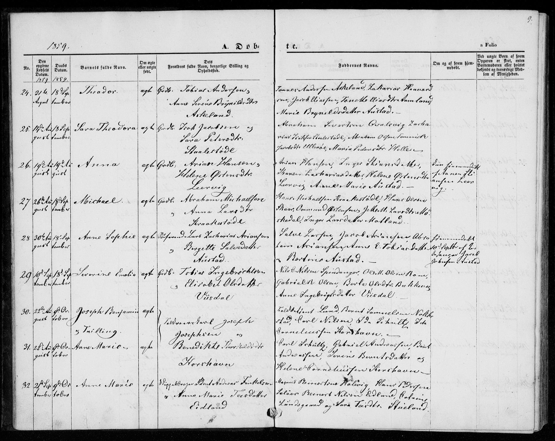Lyngdal sokneprestkontor, SAK/1111-0029/F/Fa/Faa/L0002: Parish register (official) no. A 2, 1858-1870, p. 9