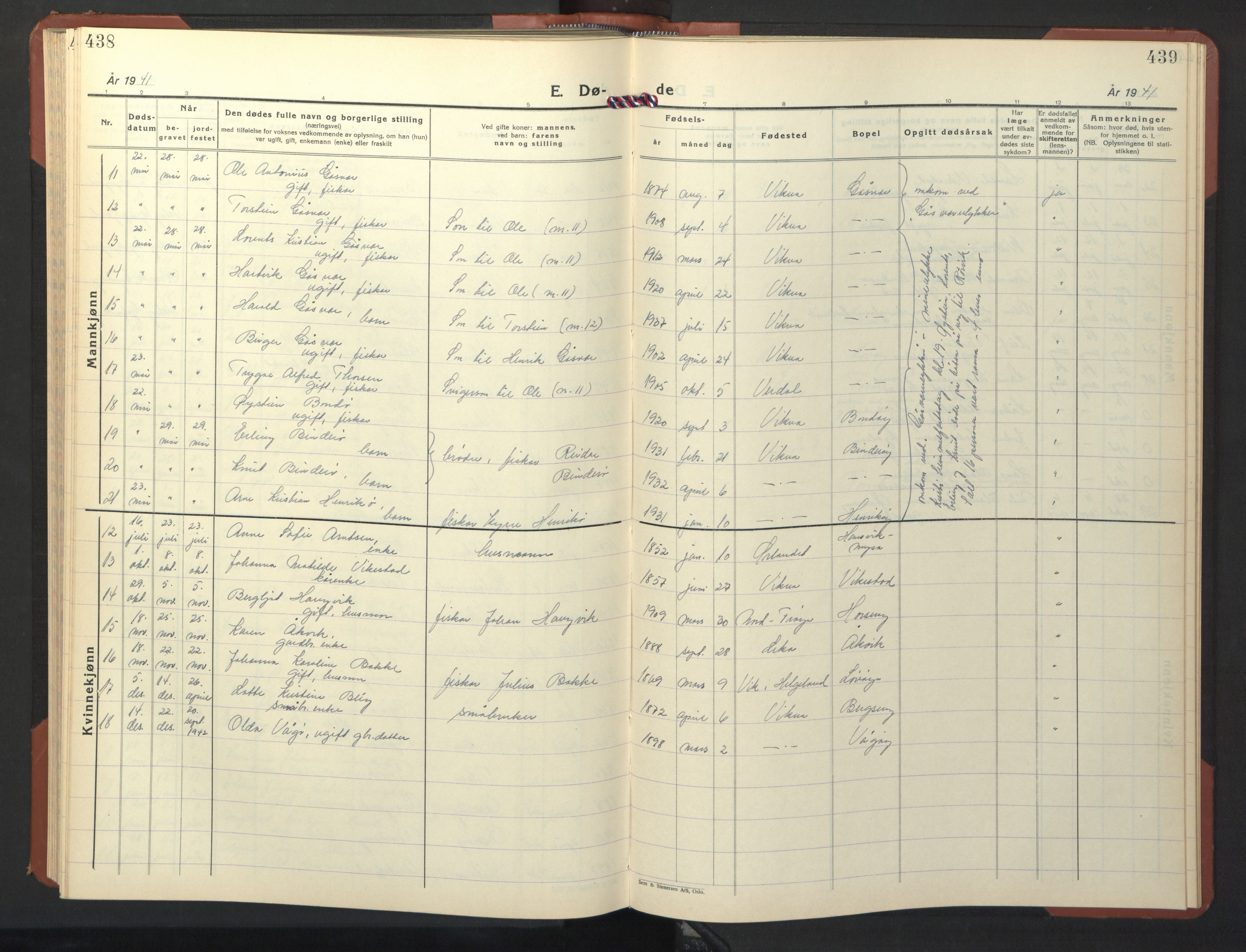 Ministerialprotokoller, klokkerbøker og fødselsregistre - Nord-Trøndelag, AV/SAT-A-1458/786/L0689: Parish register (copy) no. 786C01, 1940-1948, p. 438-439