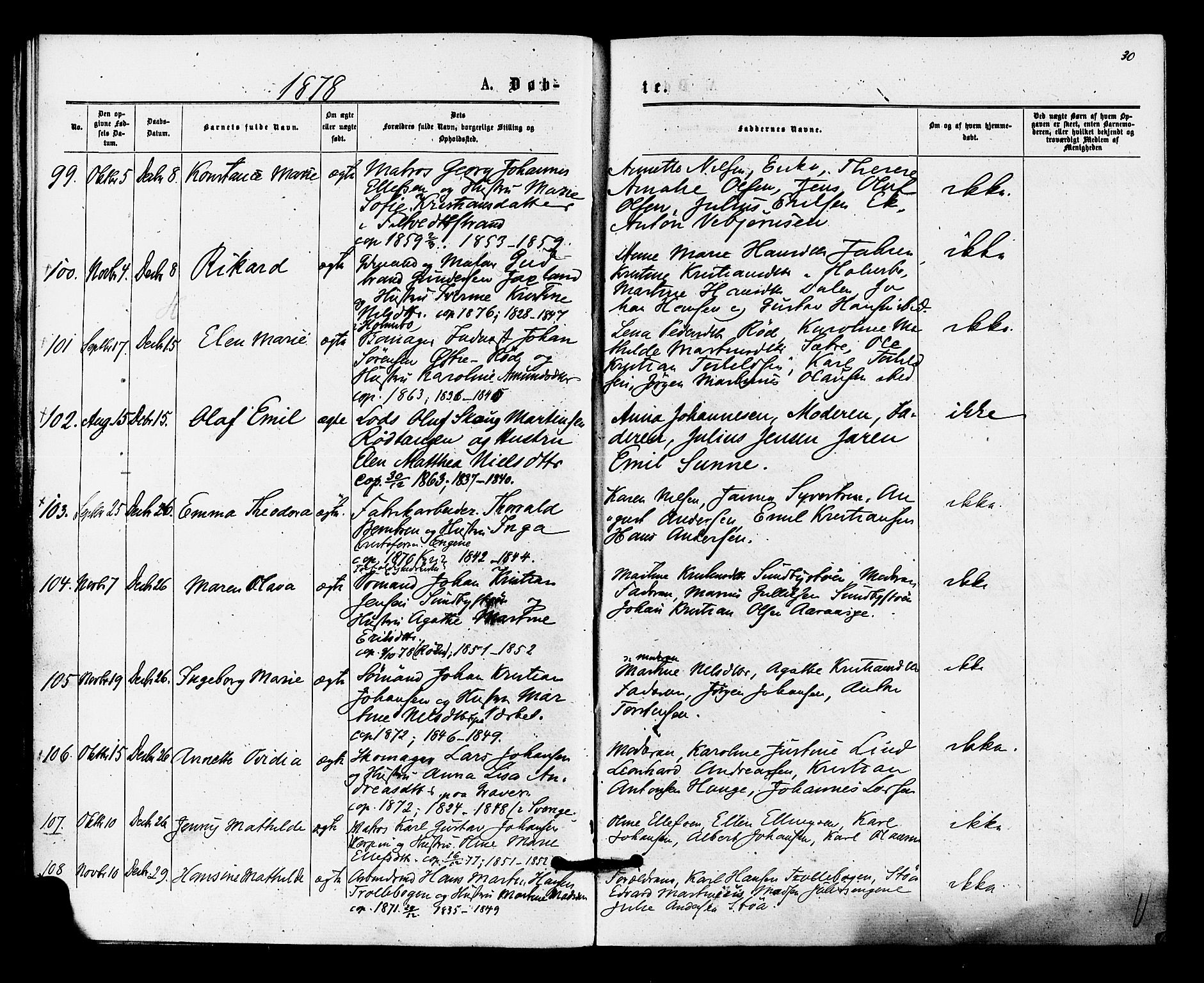 Hurum kirkebøker, AV/SAKO-A-229/F/Fa/L0013: Parish register (official) no. 13, 1876-1881, p. 30