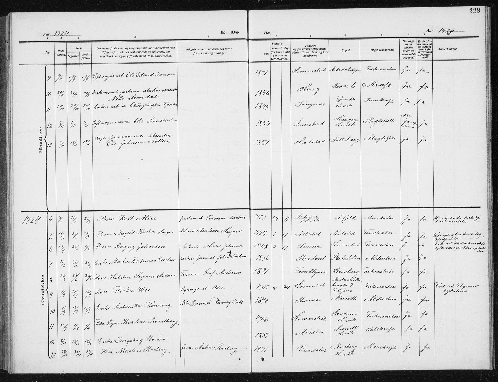 Ministerialprotokoller, klokkerbøker og fødselsregistre - Sør-Trøndelag, AV/SAT-A-1456/617/L0431: Parish register (copy) no. 617C02, 1910-1936, p. 228