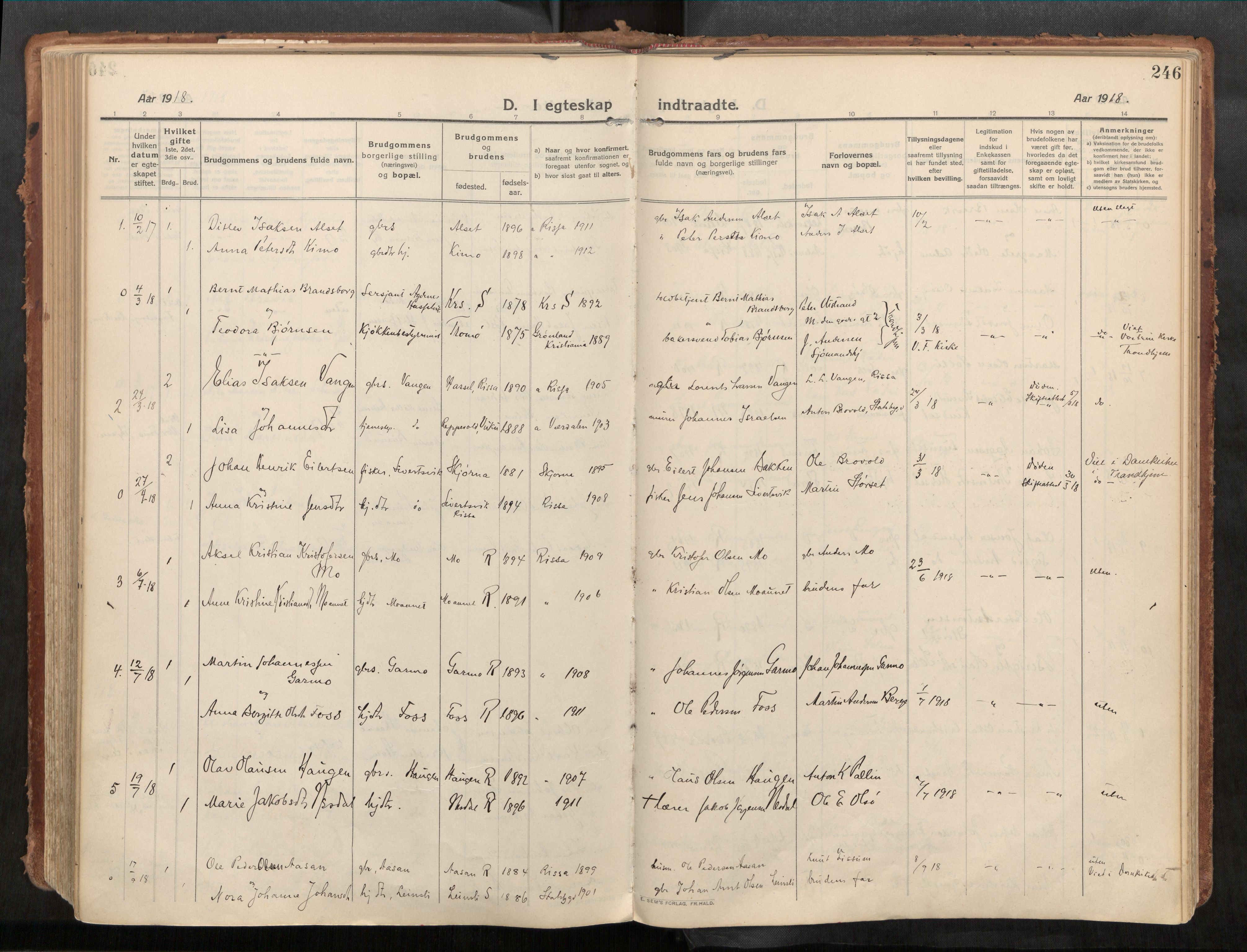 Stadsbygd sokneprestkontor, AV/SAT-A-1117/1/I/I1/I1a/L0001: Parish register (official) no. 1, 1911-1929, p. 246