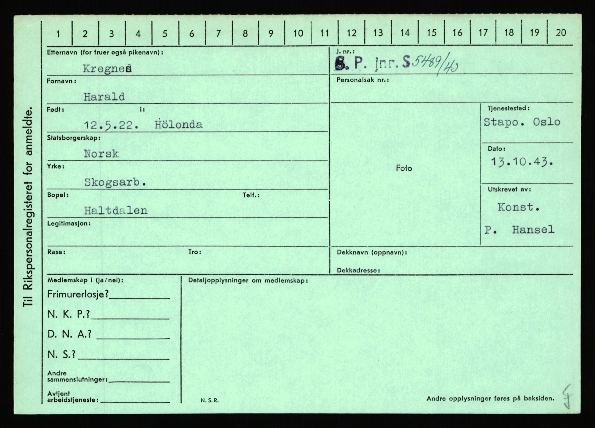 Statspolitiet - Hovedkontoret / Osloavdelingen, AV/RA-S-1329/C/Ca/L0009: Knutsen - Limstrand, 1943-1945, p. 910