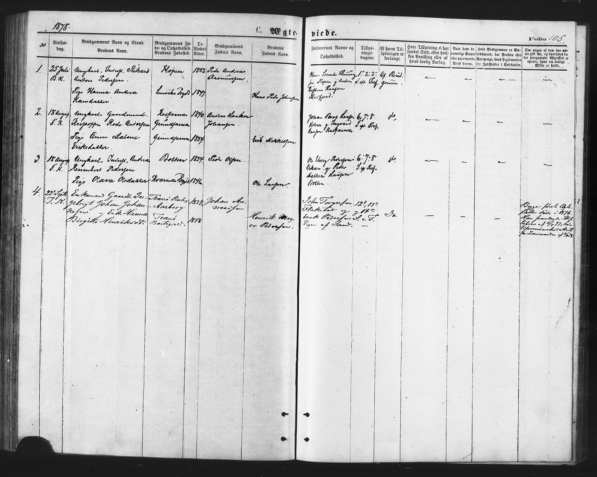 Berg sokneprestkontor, SATØ/S-1318/G/Ga/Gaa/L0003kirke: Parish register (official) no. 3, 1872-1879, p. 105