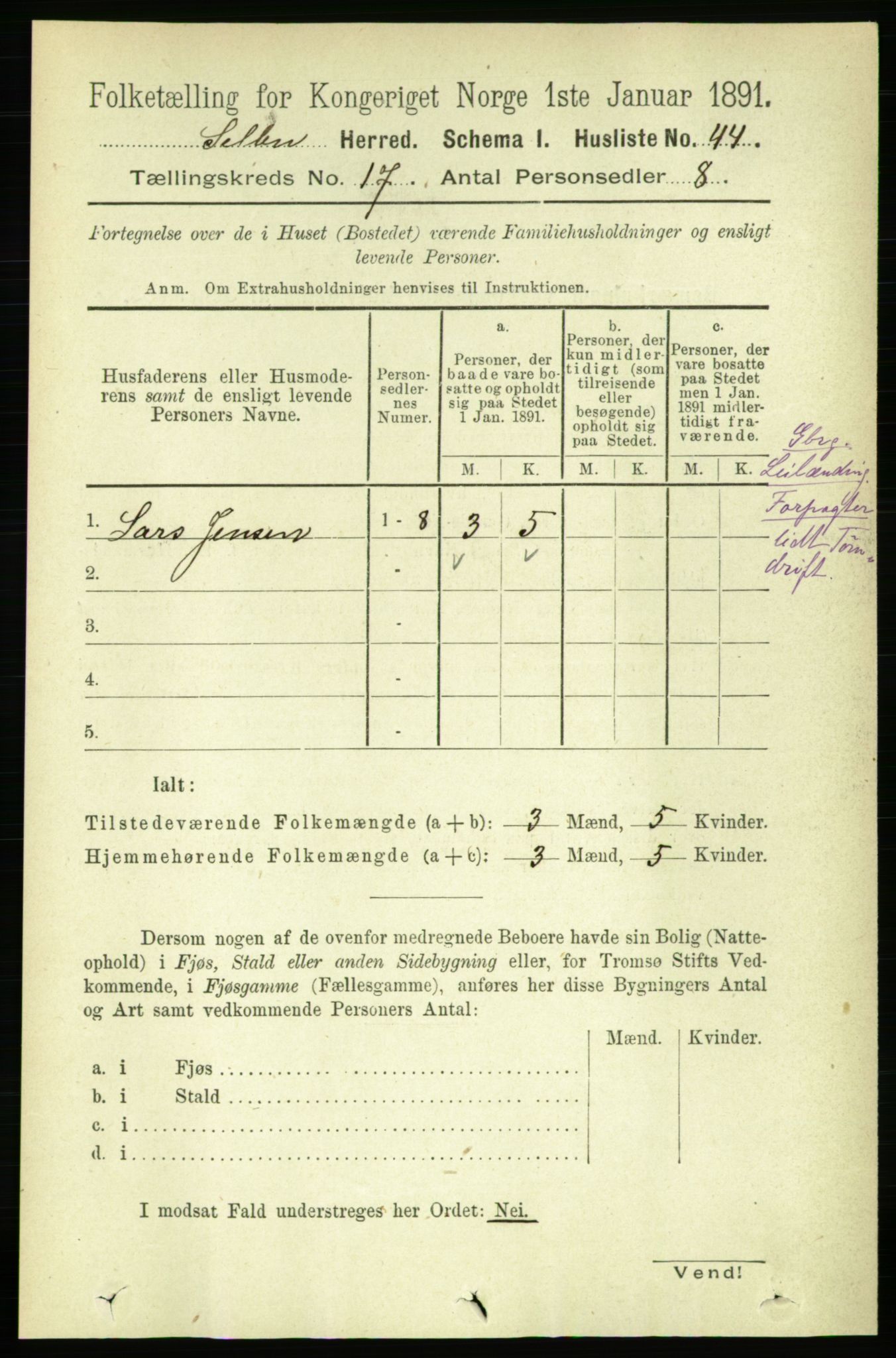 RA, 1891 census for 1664 Selbu, 1891, p. 6046