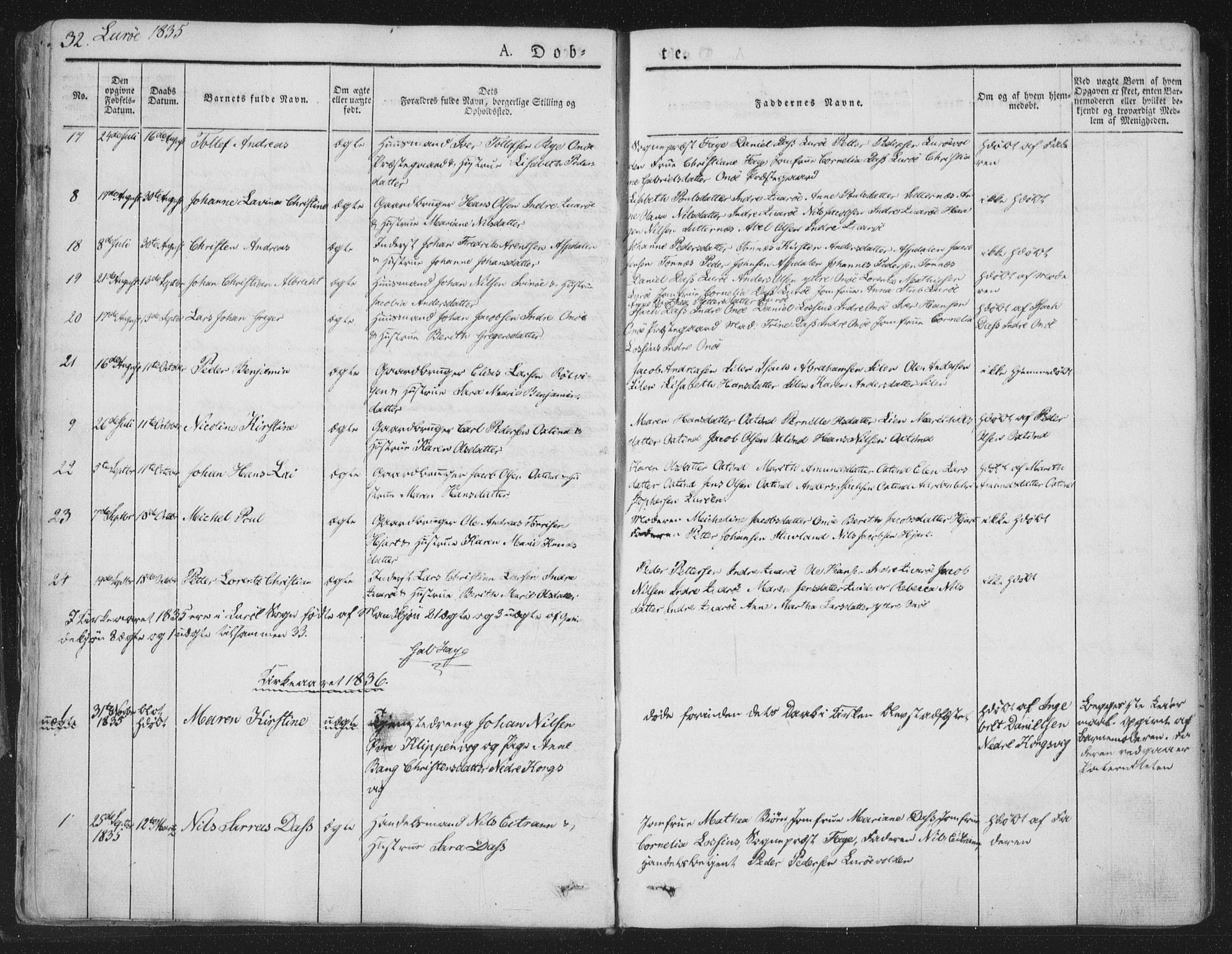 Ministerialprotokoller, klokkerbøker og fødselsregistre - Nordland, AV/SAT-A-1459/839/L0565: Parish register (official) no. 839A02, 1825-1862, p. 32