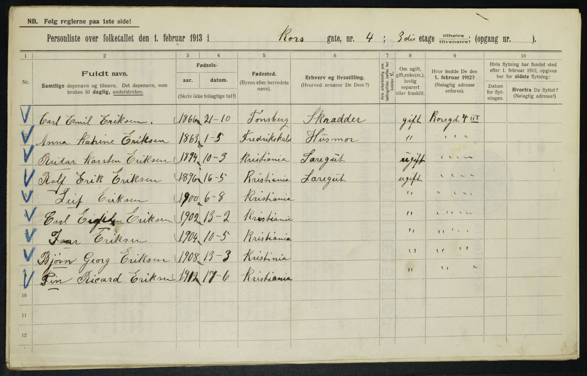 OBA, Municipal Census 1913 for Kristiania, 1913, p. 53147