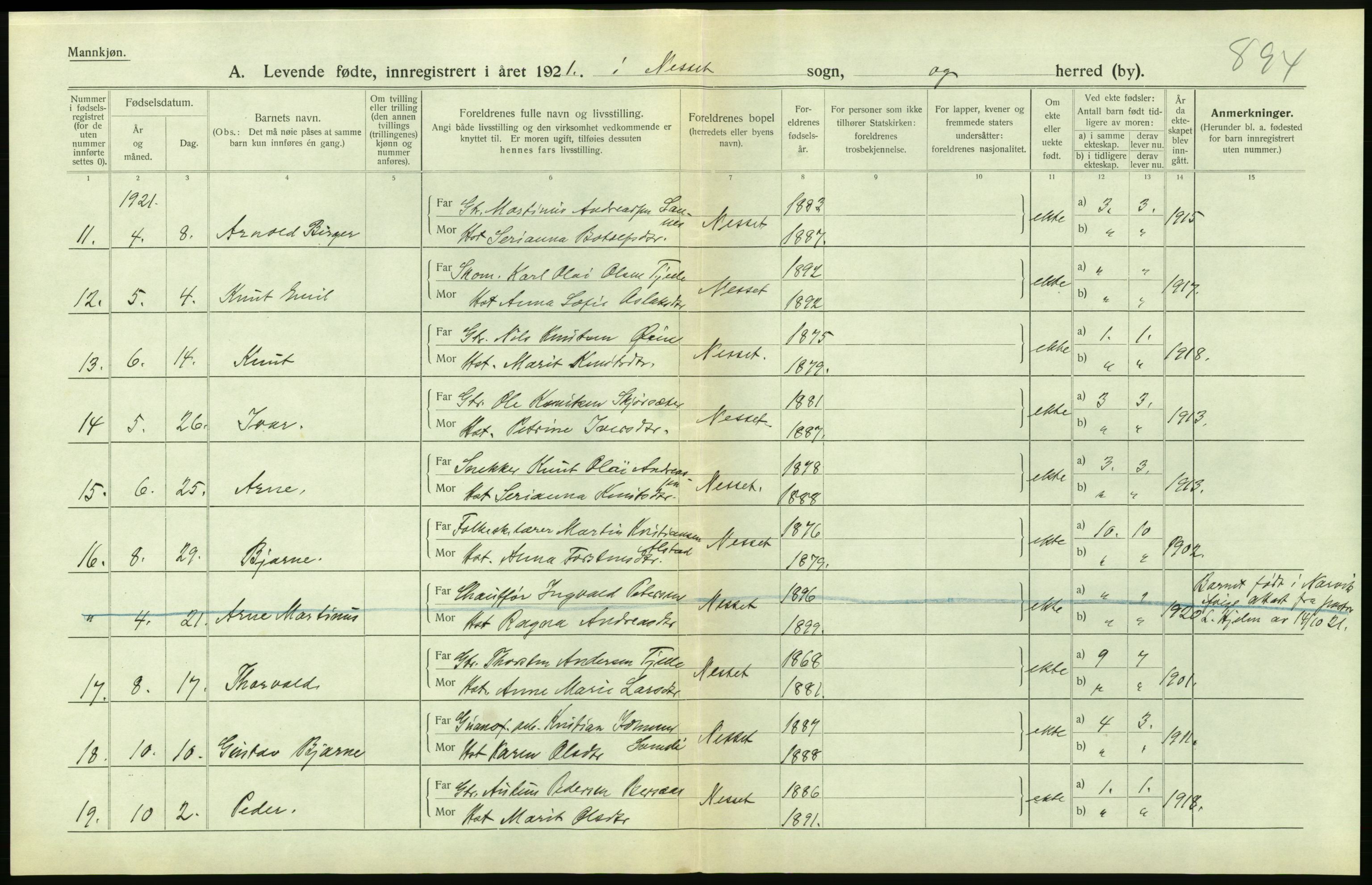 Statistisk sentralbyrå, Sosiodemografiske emner, Befolkning, AV/RA-S-2228/D/Df/Dfc/Dfca/L0040: Møre fylke: Levendefødte menn og kvinner. Bygder., 1921, p. 370