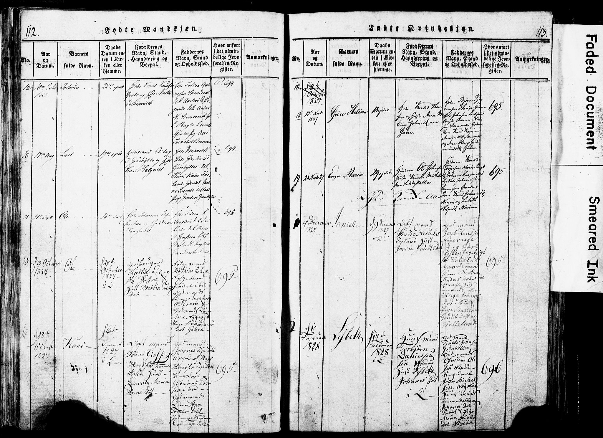 Torvastad sokneprestkontor, SAST/A -101857/H/Ha/Hab/L0002: Parish register (copy) no. B 2, 1817-1834, p. 112-113