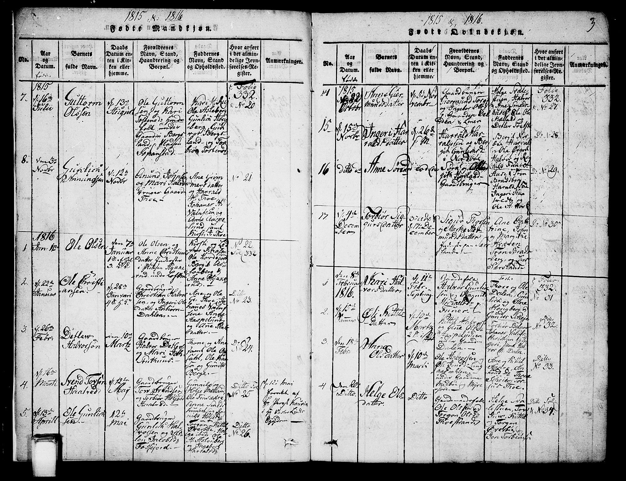 Hjartdal kirkebøker, SAKO/A-270/G/Ga/L0001: Parish register (copy) no. I 1, 1815-1842, p. 3