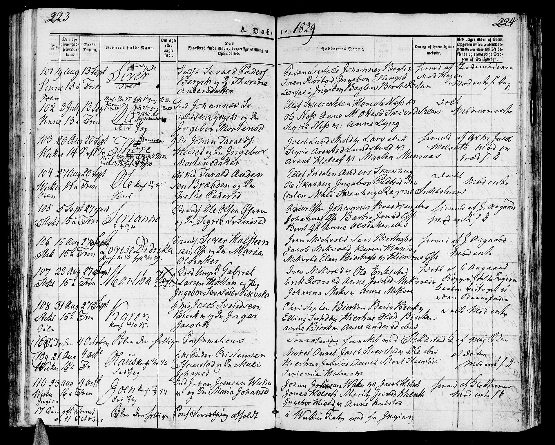 Ministerialprotokoller, klokkerbøker og fødselsregistre - Nord-Trøndelag, AV/SAT-A-1458/723/L0237: Parish register (official) no. 723A06, 1822-1830, p. 223-224