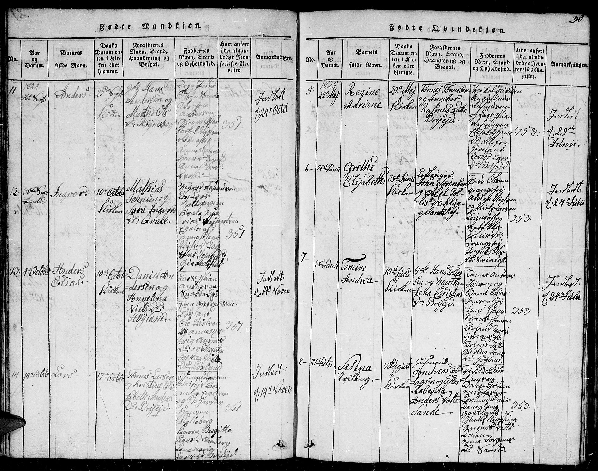 Herad sokneprestkontor, AV/SAK-1111-0018/F/Fb/Fba/L0001: Parish register (copy) no. B 1, 1815-1852, p. 30