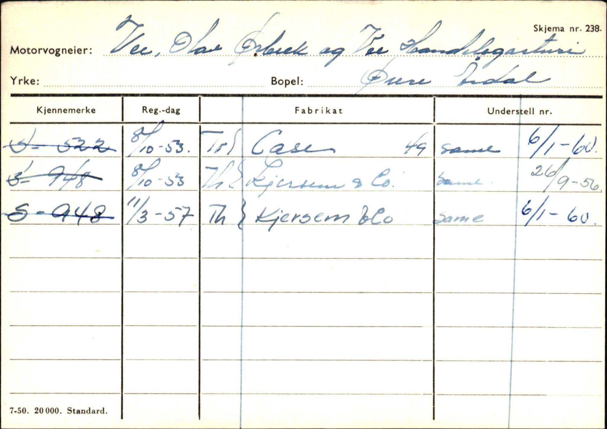 Statens vegvesen, Sogn og Fjordane vegkontor, SAB/A-5301/4/F/L0146: Registerkort Årdal R-Å samt diverse kort, 1945-1975, p. 1126