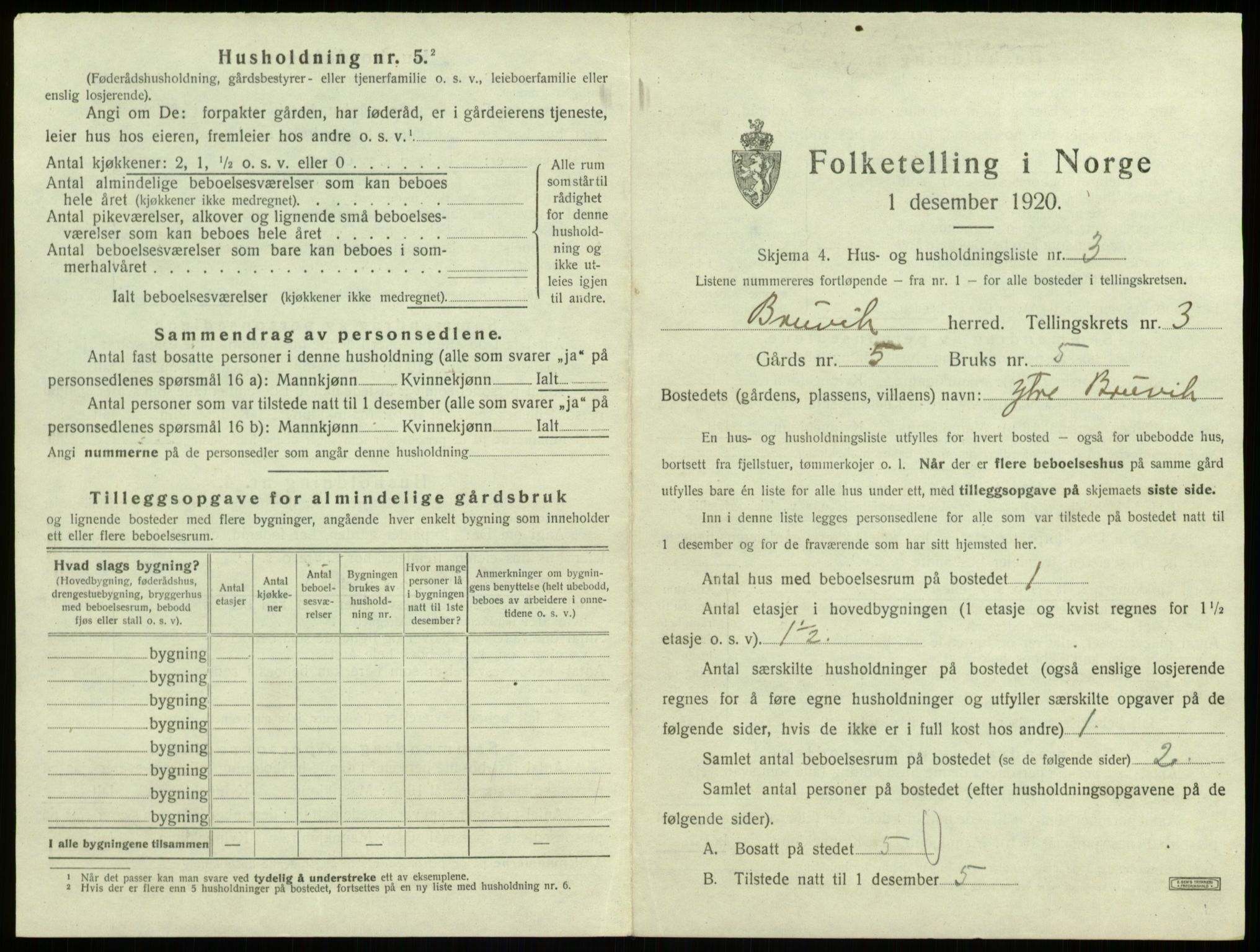 SAB, 1920 census for Bruvik, 1920, p. 151