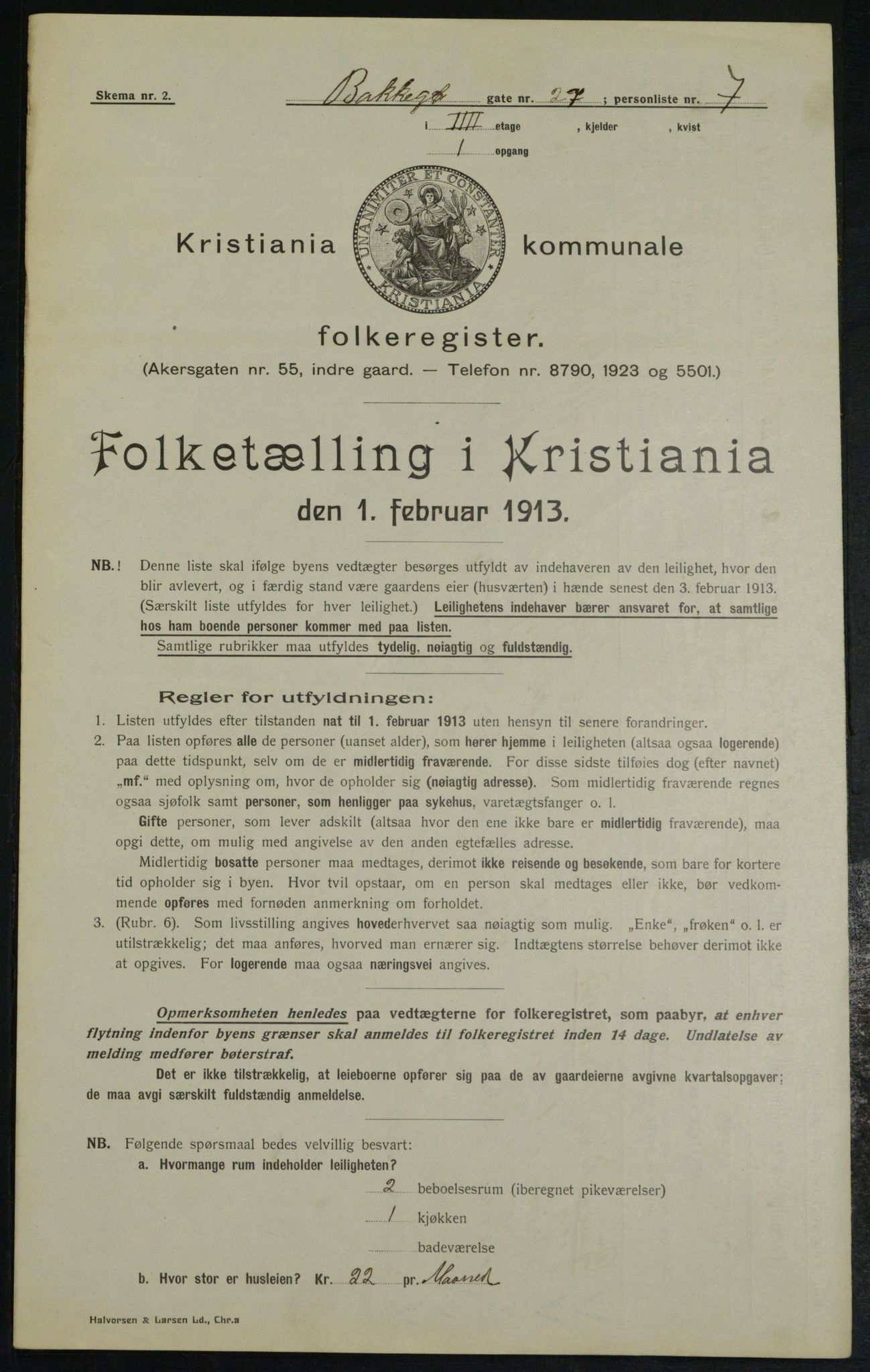 OBA, Municipal Census 1913 for Kristiania, 1913, p. 2899