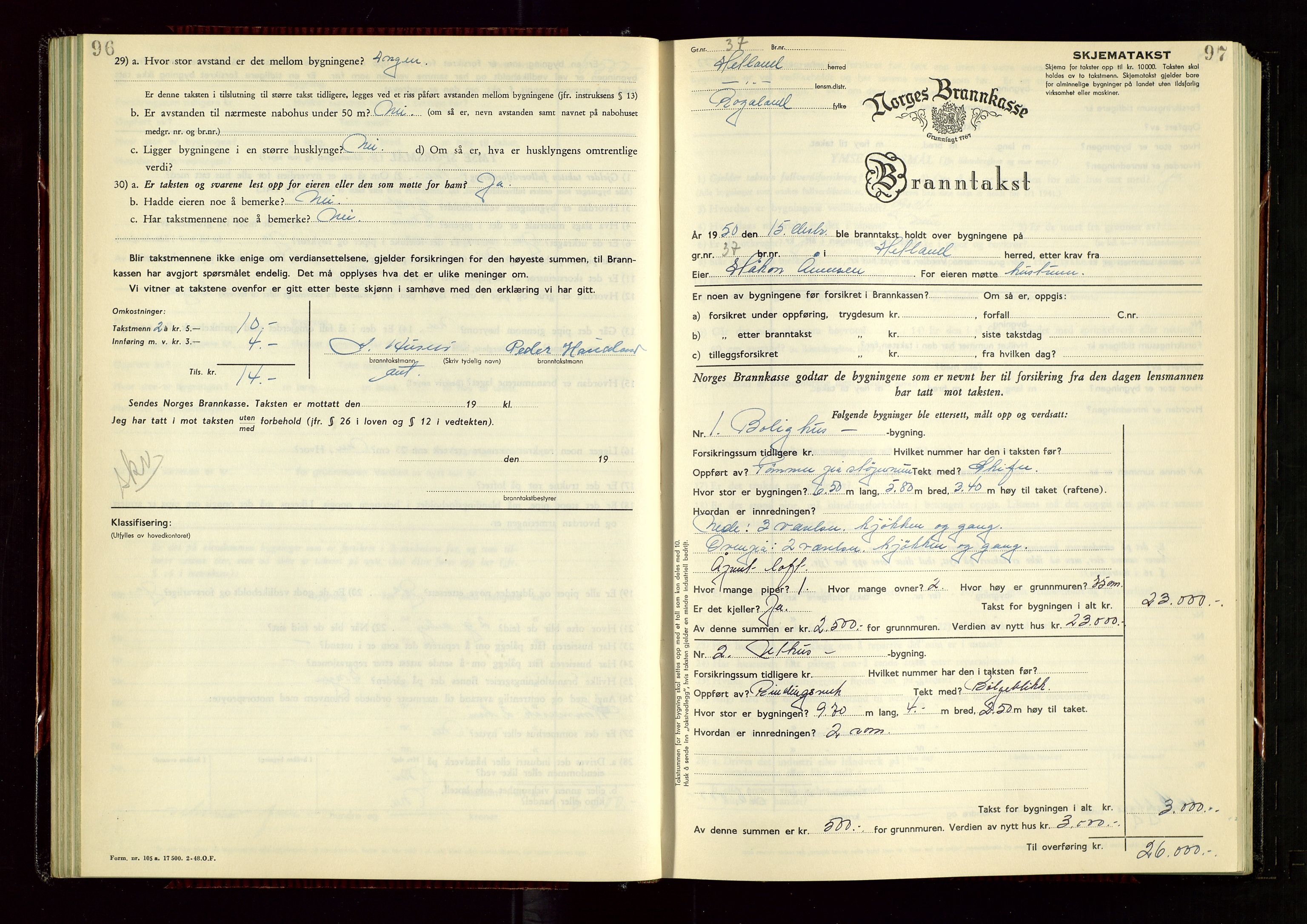 Hetland lensmannskontor, AV/SAST-A-100101/Gob/L0008: "Branntakstprotokoll", 1949-1953, p. 96-97