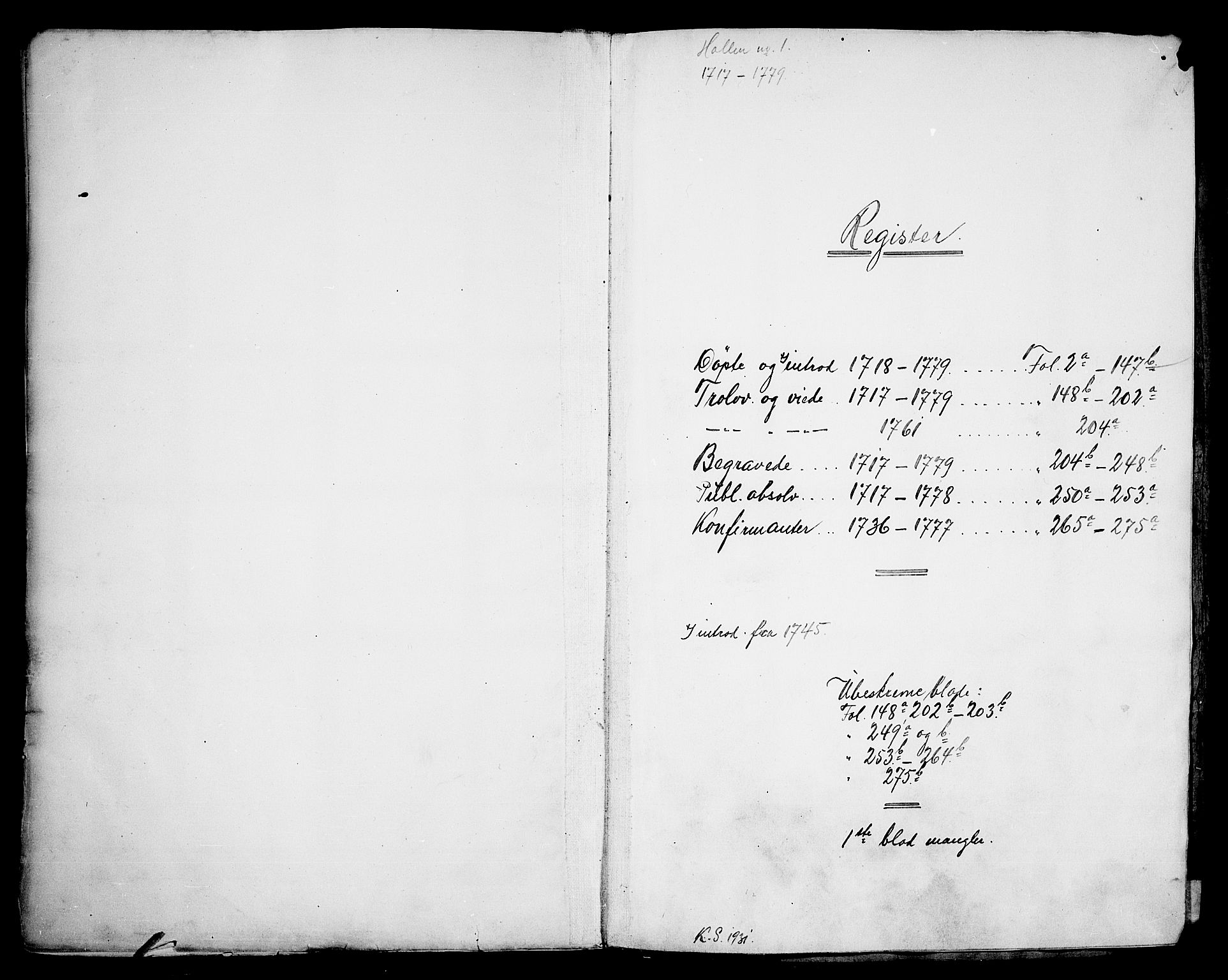 Holla kirkebøker, SAKO/A-272/F/Fa/L0001: Parish register (official) no. 1, 1717-1779